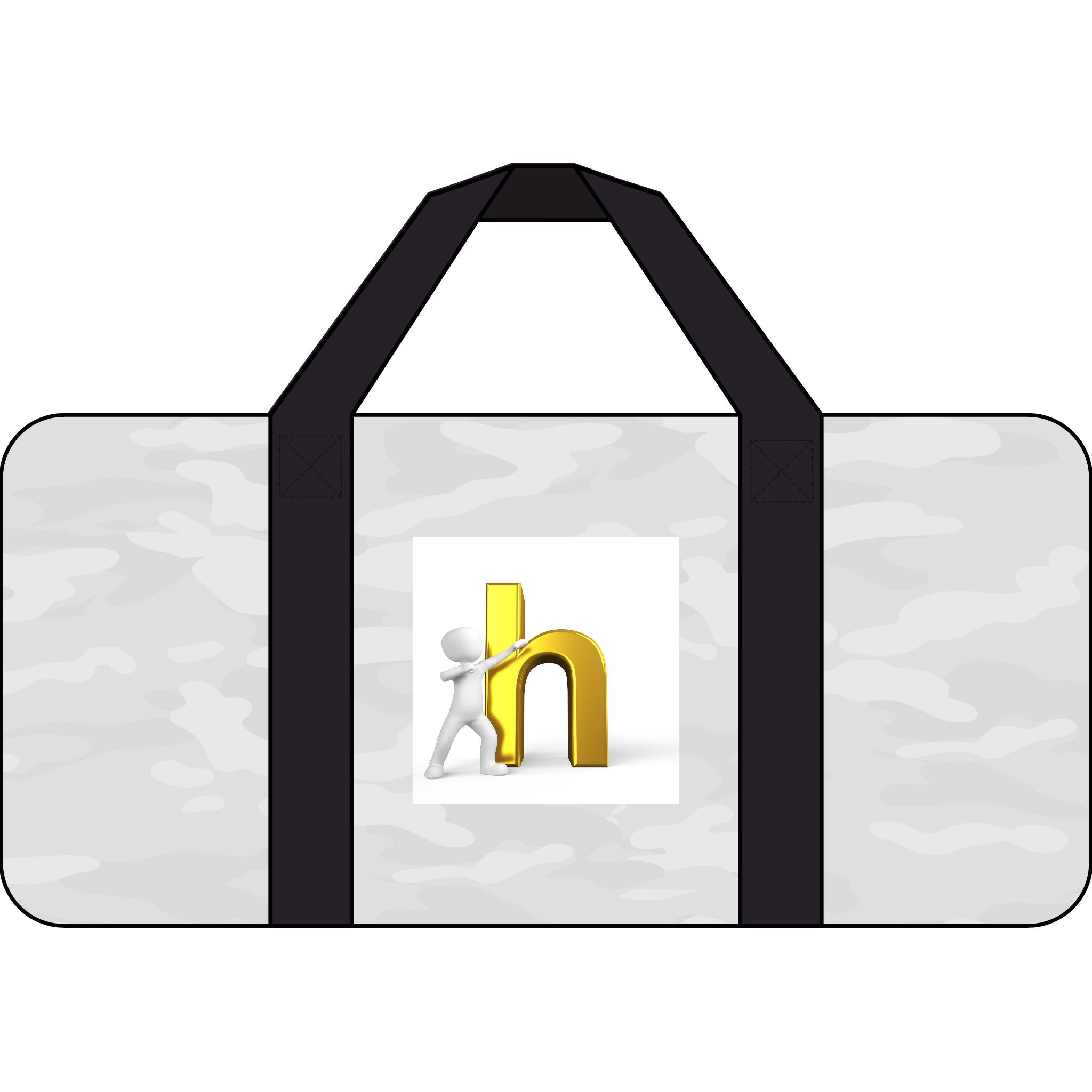 Stick Figure Pushing Gold Letter H Tripper Duffel Bag | Checker or Camo Strap Options