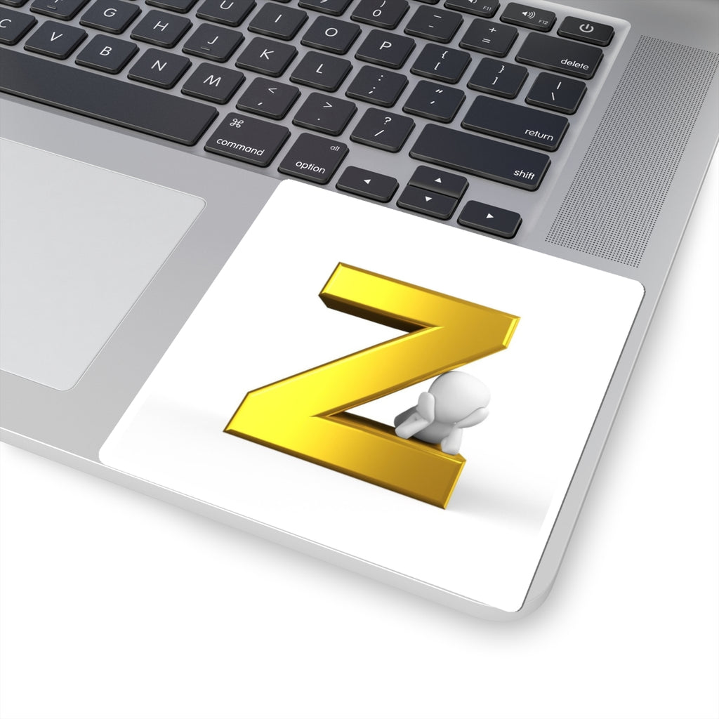 Gold 3D Letter Z with Sitting Figure Sticker | Kiss-Cut Sticker