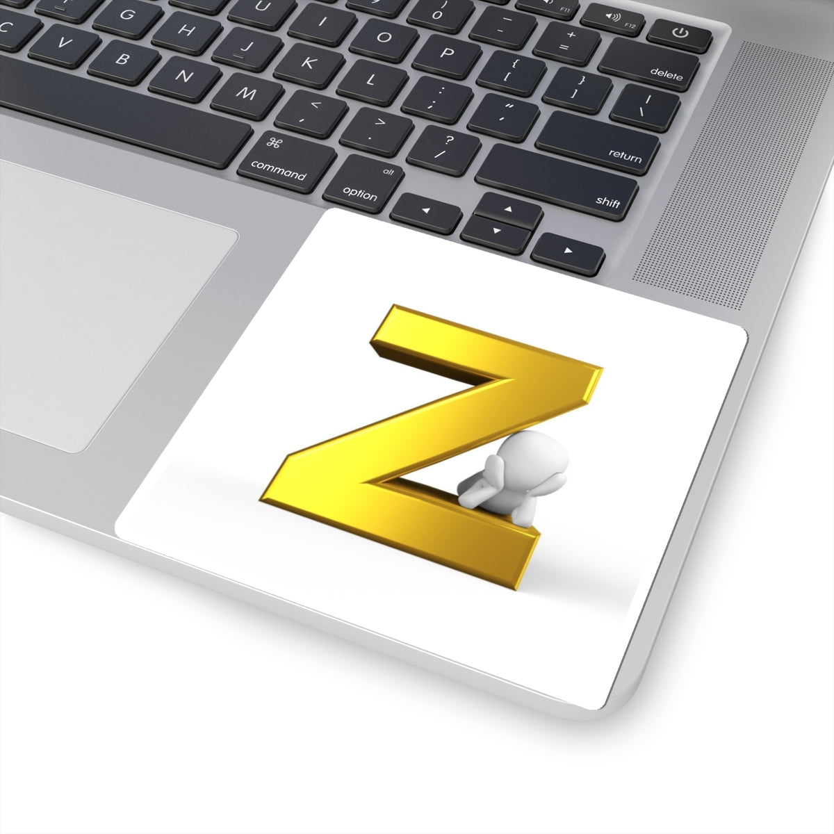 Gold 3D Letter Z with Sitting Figure Sticker | Kiss-Cut Sticker