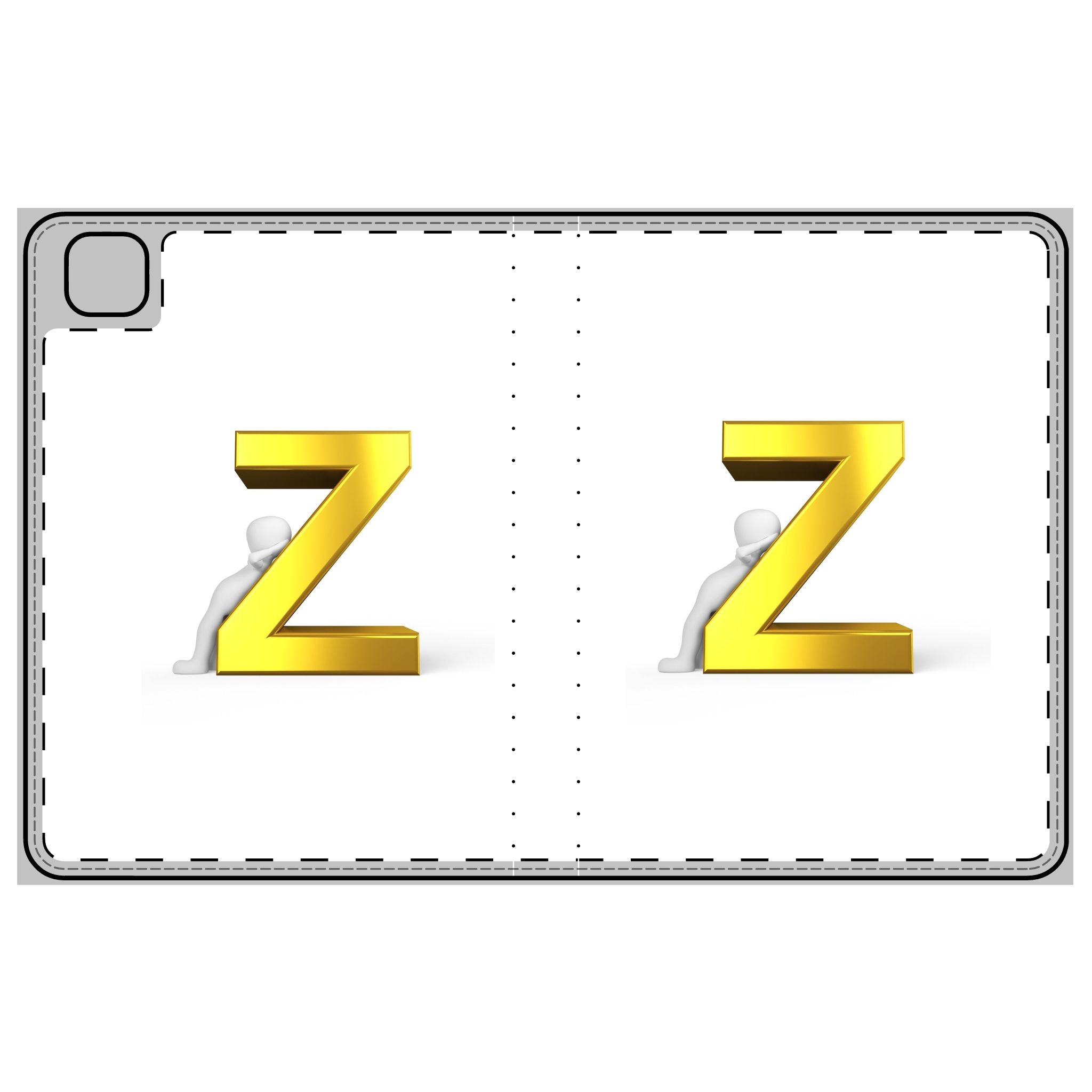 Étui Folio Tablette Motif Lettre Z 3D Dorée | Monogramme initial, alphabet minimaliste