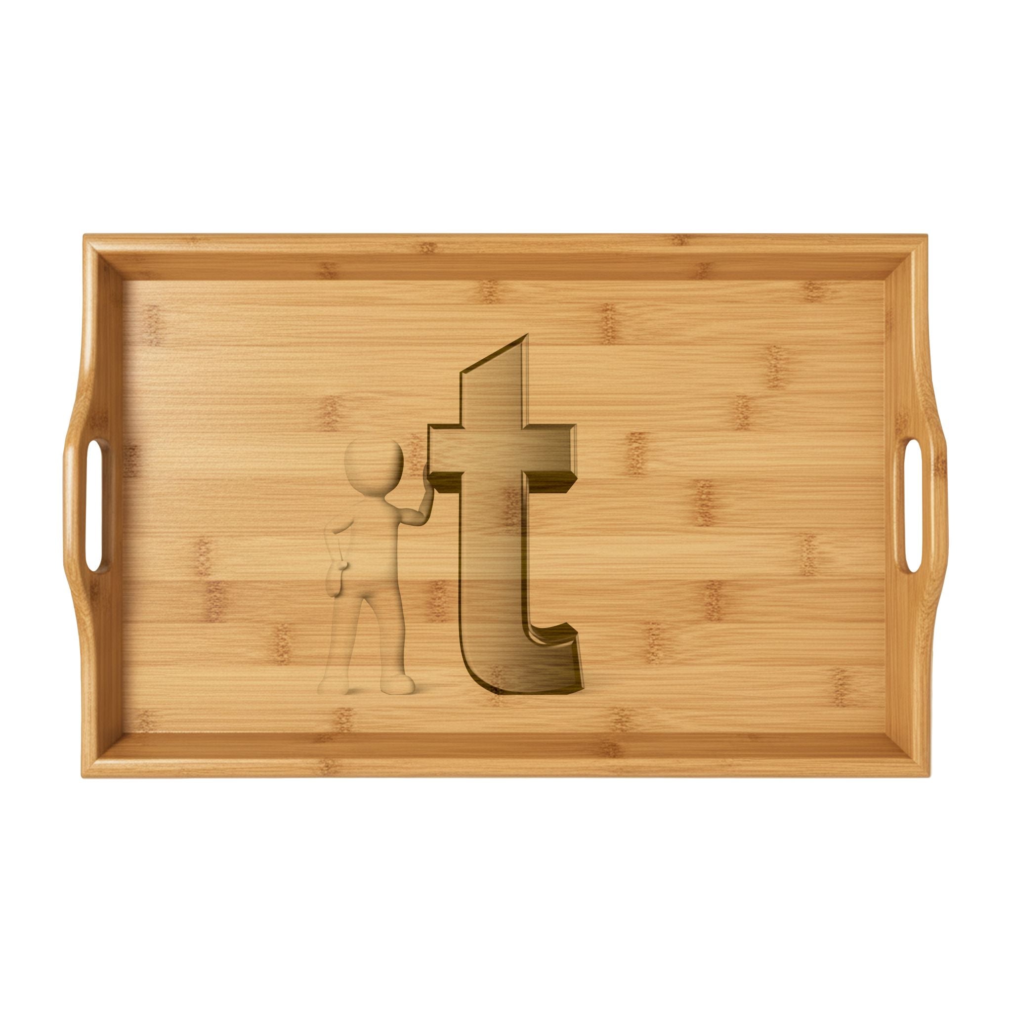 Lowercase Letter T Bamboo Serving Tray | Engraved Monogram Wooden Tray