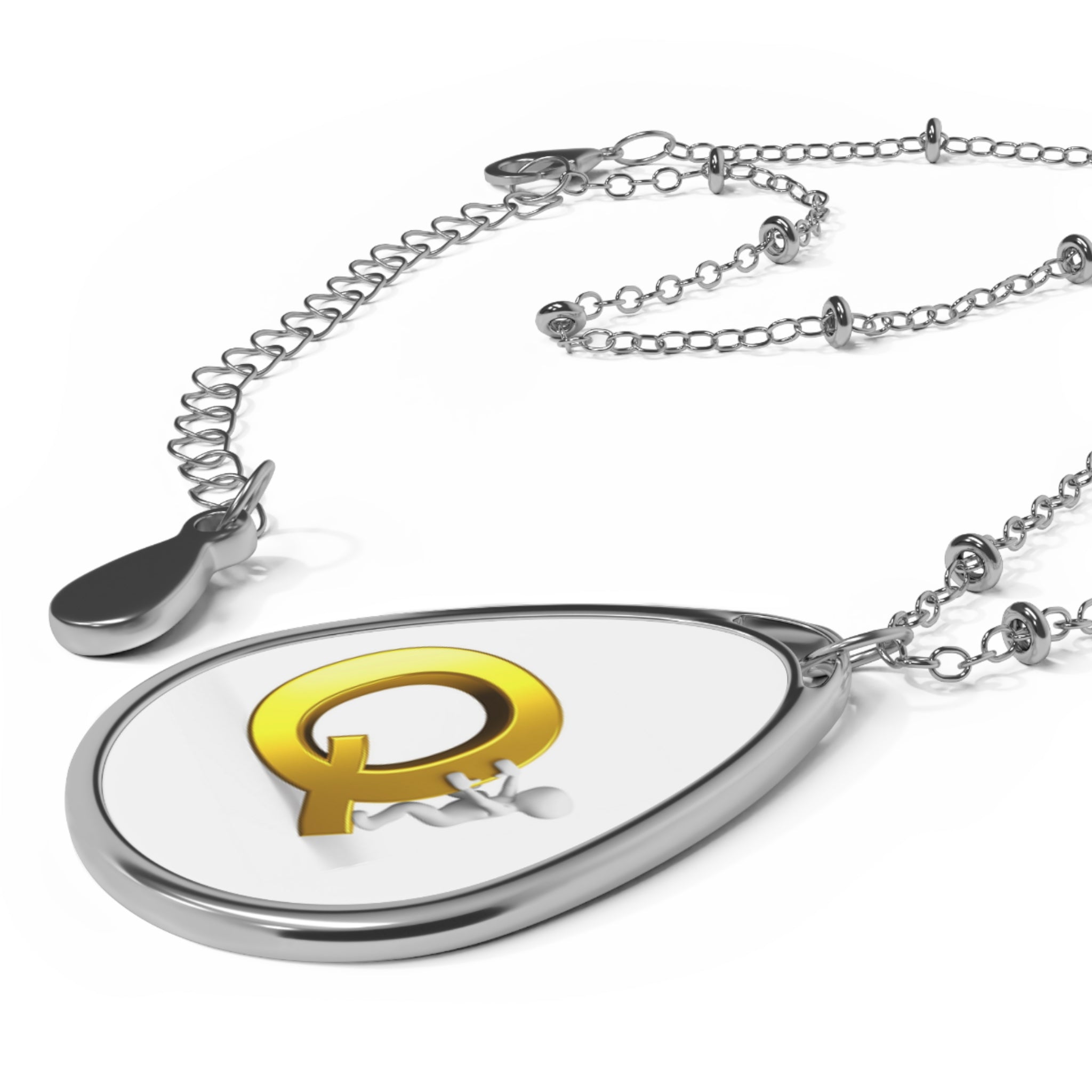 Letter Q Oval Necklace — Personalized Initial Teardrop Pendant