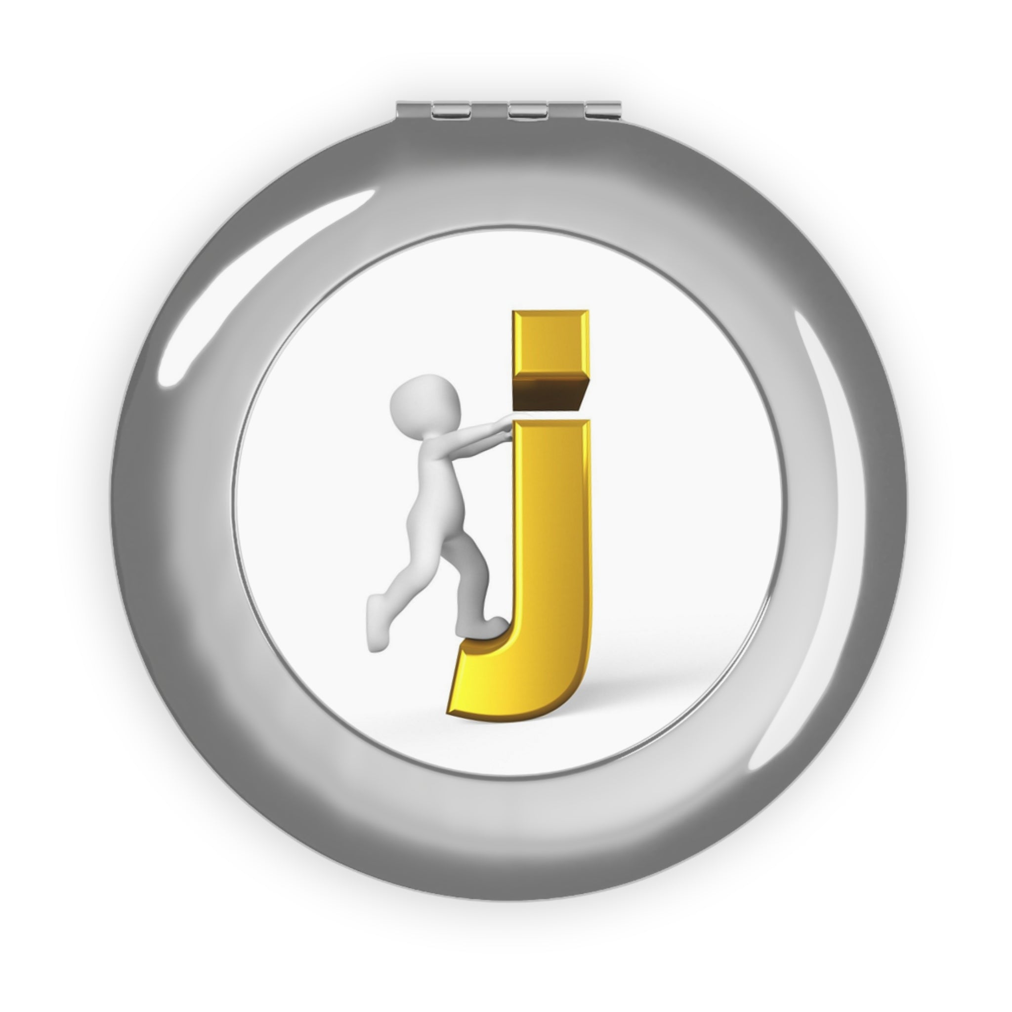Stick Figure Pushing Gold Letter J Compact Travel Mirror | Monogram Initial Mirror