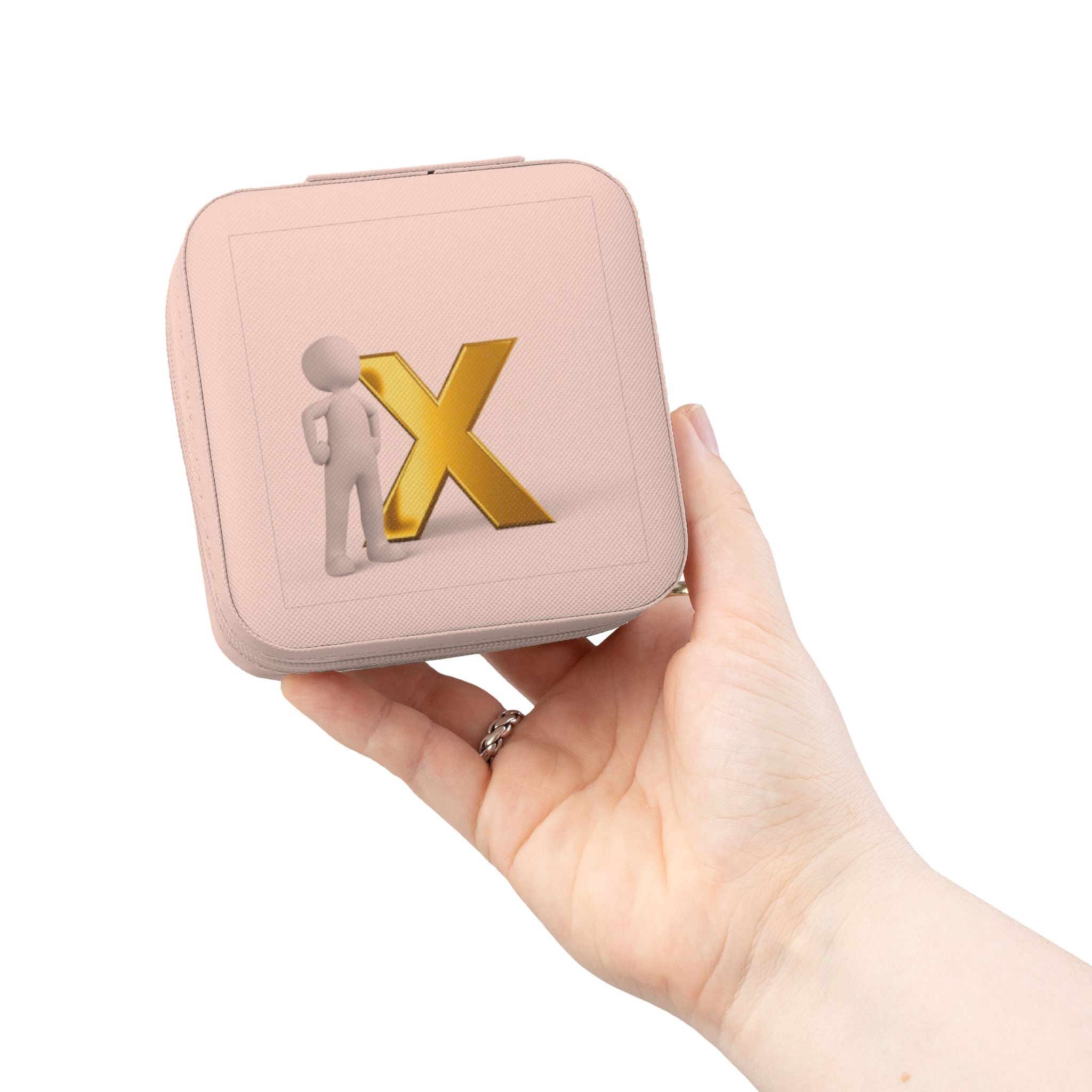 Étui de voyage pour bijoux monogramme 3D Gold X | Organisateur compact en similicuir