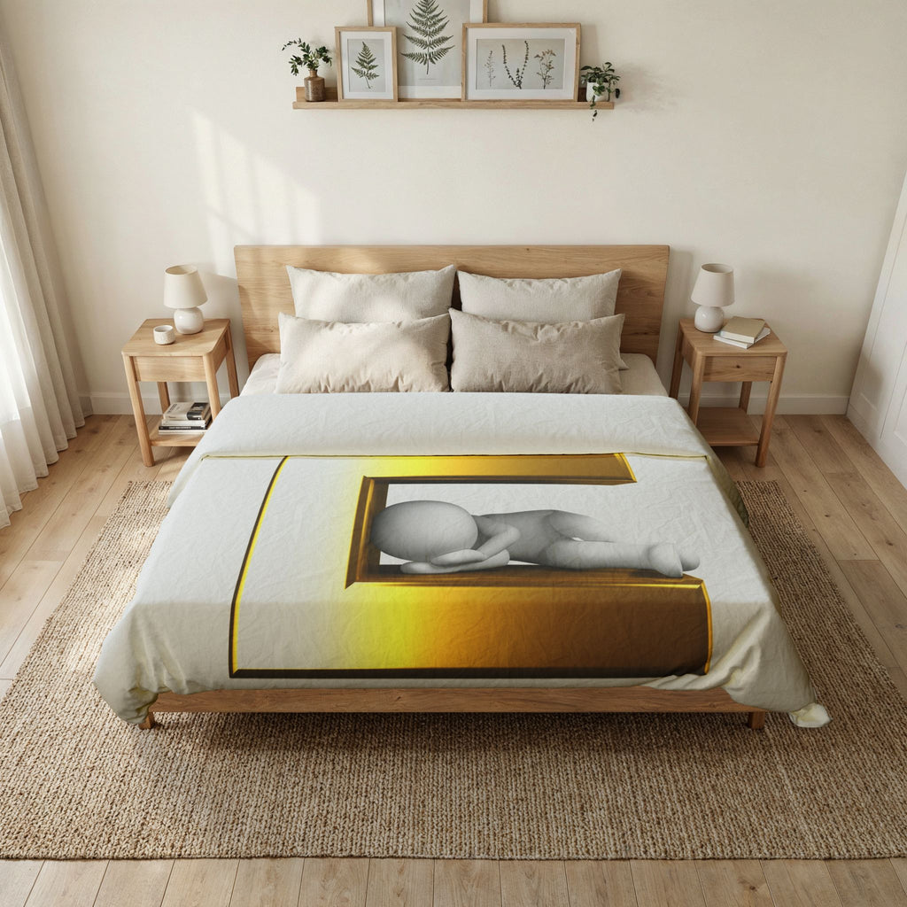 Golden Letter E with Sleeping Figure duvet cover | Initial monogram bedding