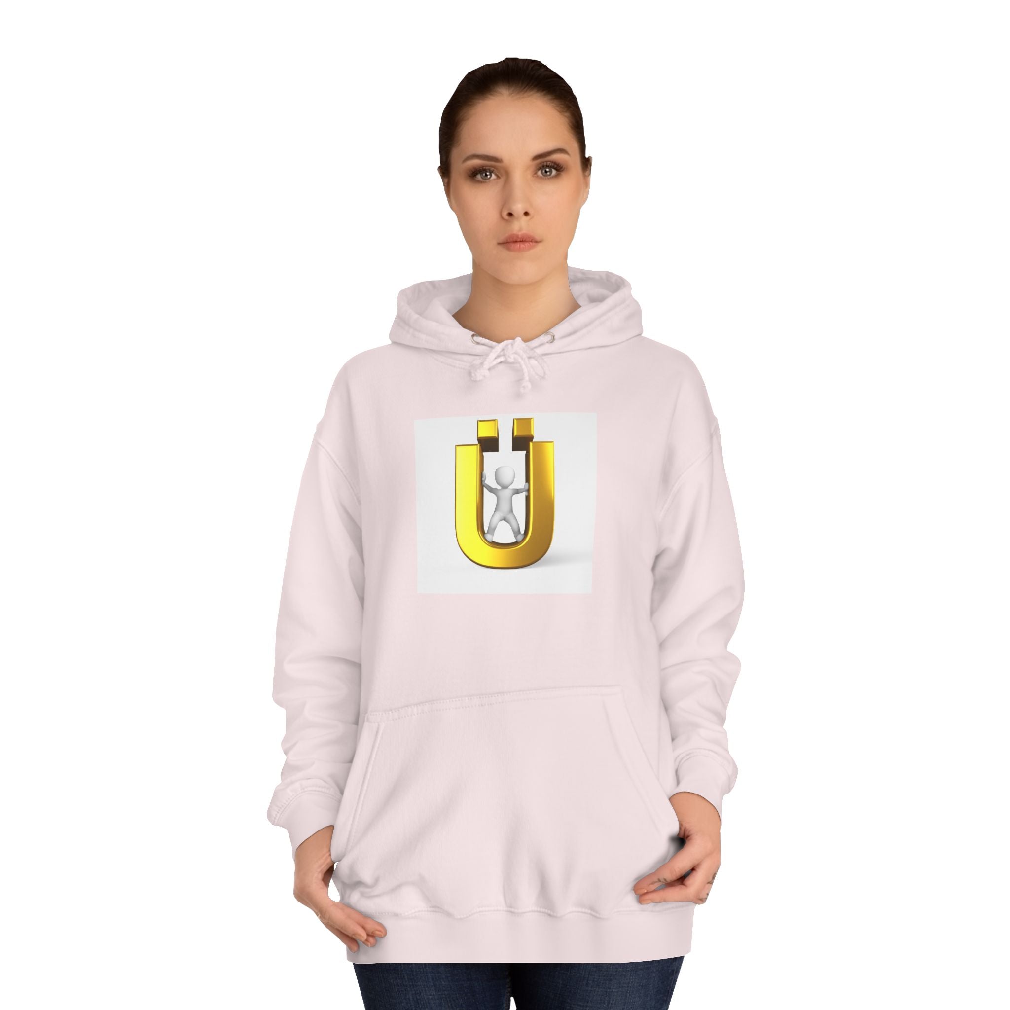 Gold Ü Letter Logo Hoodie | 3D Person Initial U Sweatshirt