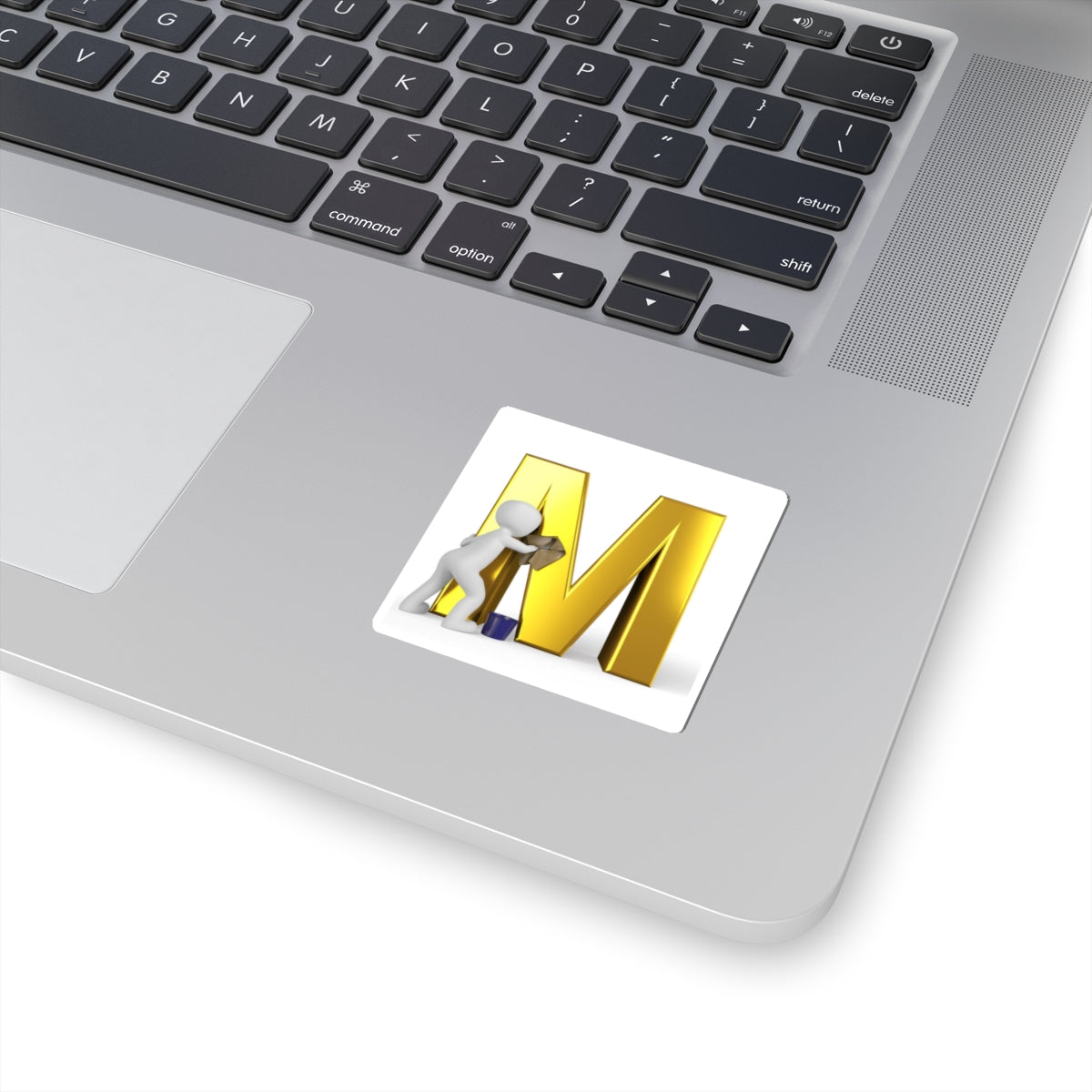Gold Letter M with Painter Figure Sticker | Kiss-Cut Alphabet Decal