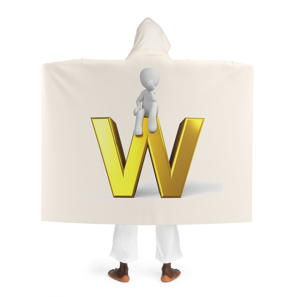 Gold Letter W With Figure Cozy Hooded Sherpa Blanket | Fleece Throw with Hood