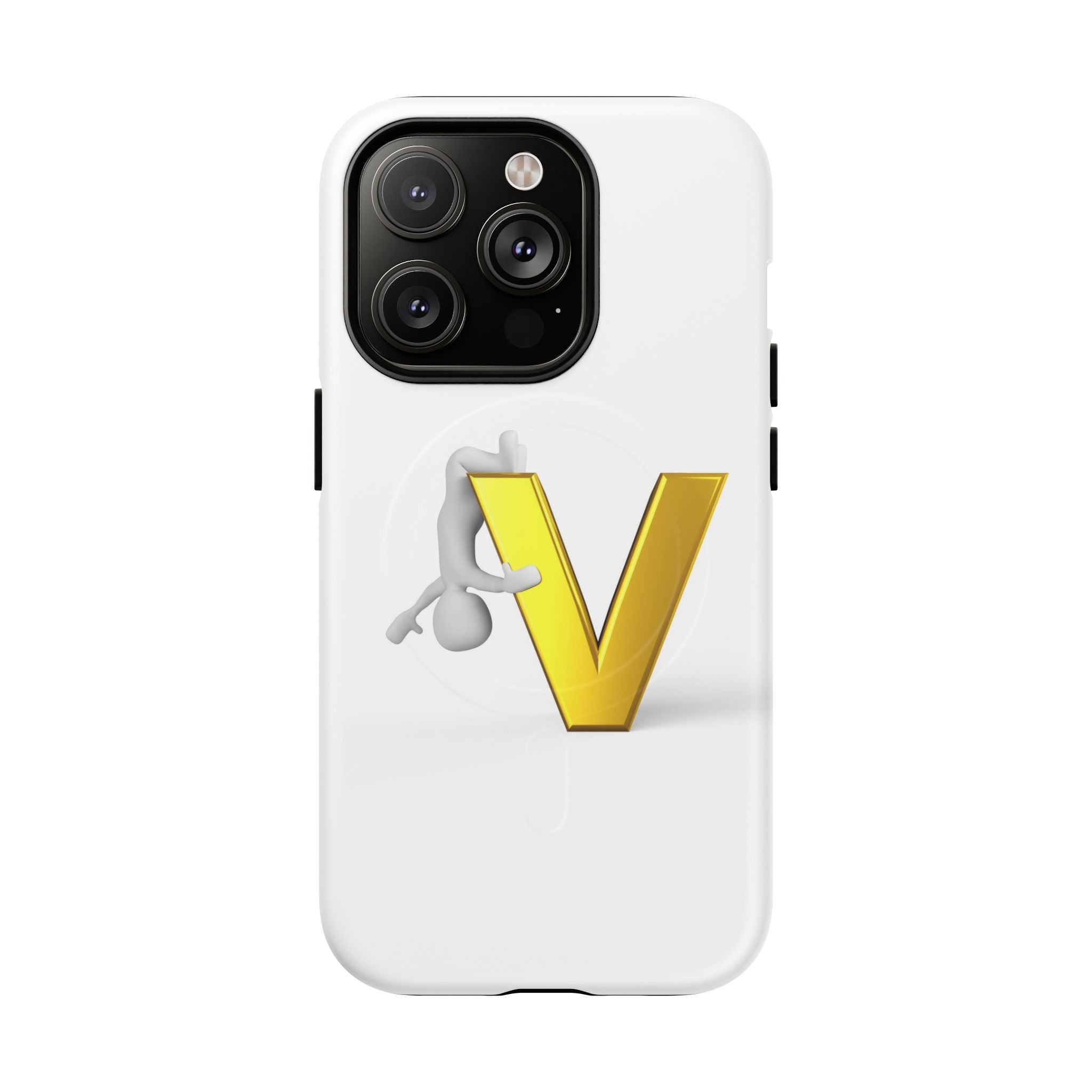 Coque de téléphone aimantée résistante 3D lettre V jaune | Coque iPhone Monogramme V