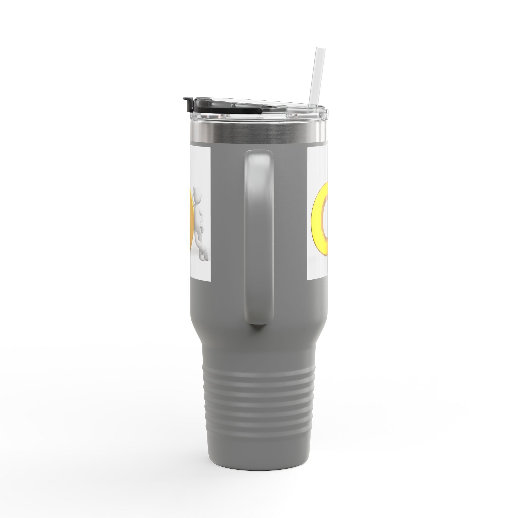 3D Person Pushing Gold O Letter Travel Mug | 40oz Insulated Tumbler