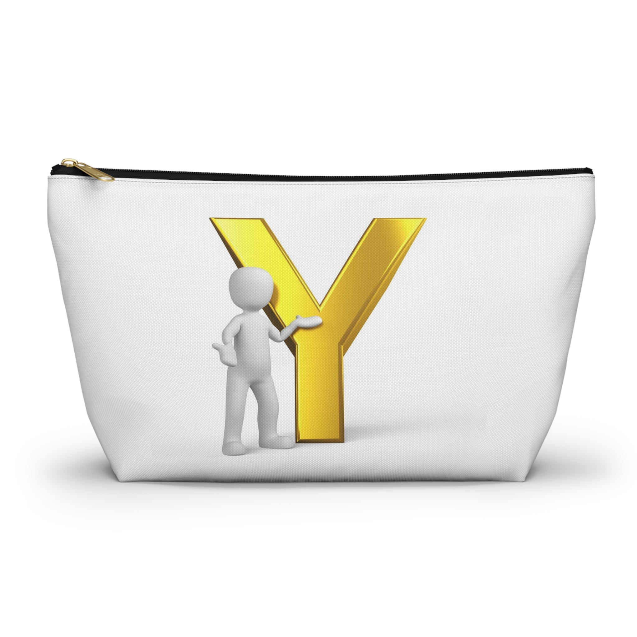 Gold Letter Y with Figure Accessory Pouch | Monogram Makeup Bag