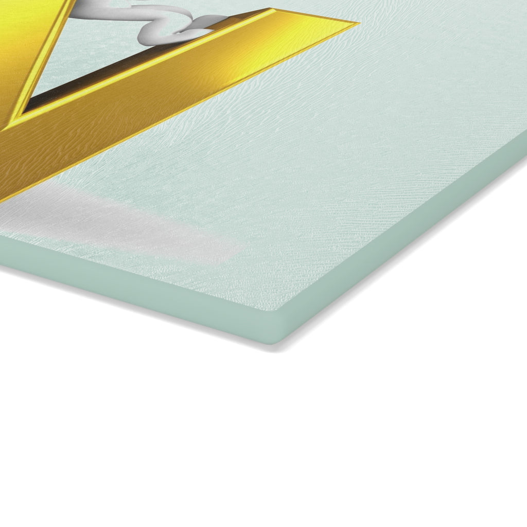 Gold Letter N with 3D Figure Glass Cutting Board | Monogram Kitchen Decor
