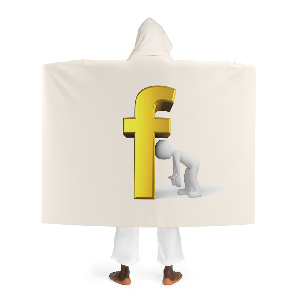Cream Hooded Sherpa Fleece Blanket | Cozy Gold Letter F With Figure