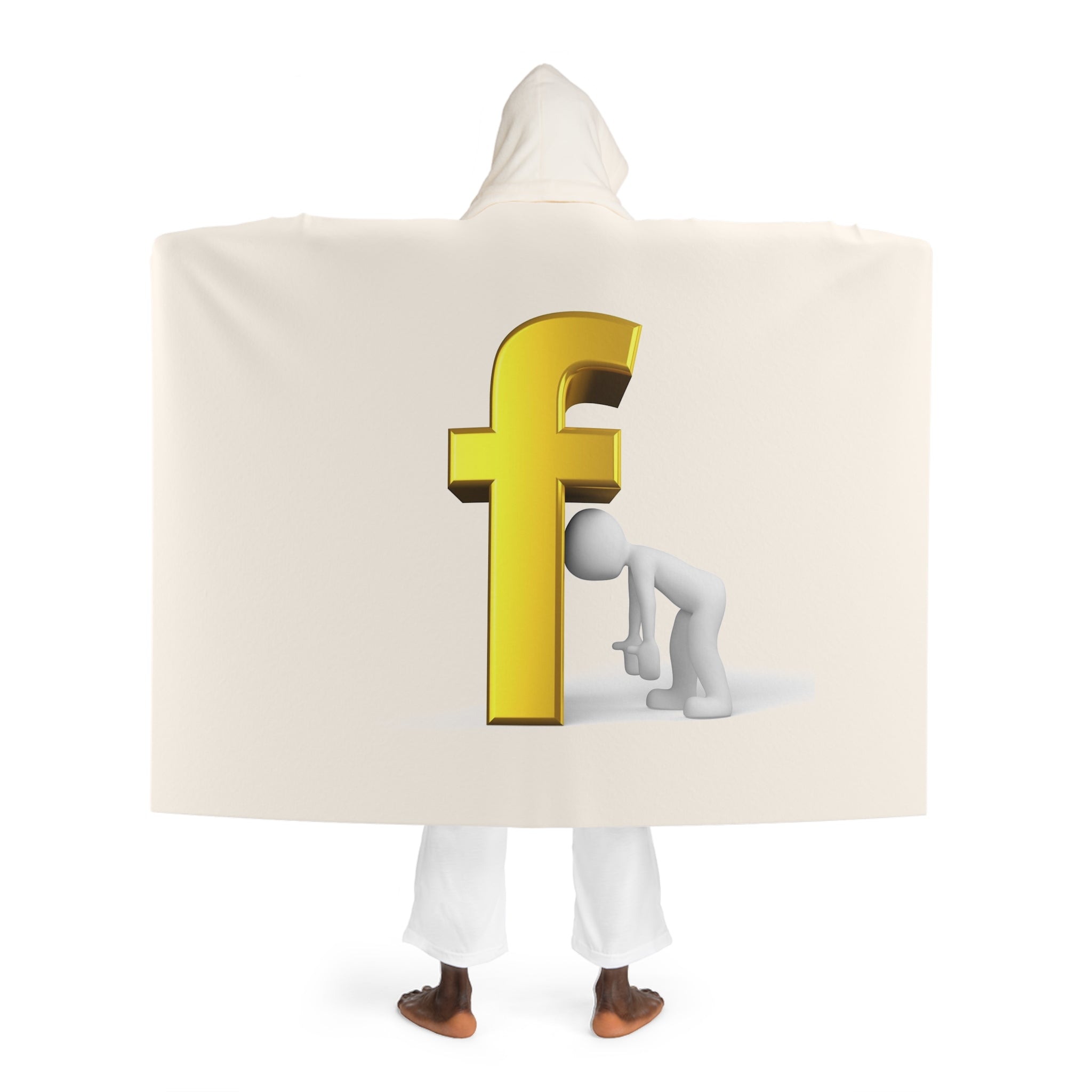 Cream Hooded Sherpa Fleece Blanket | Cozy Gold Letter F With Figure
