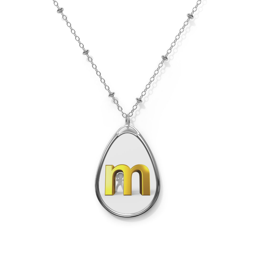 Personalized Oval Initial Necklace — Gold Letter M.