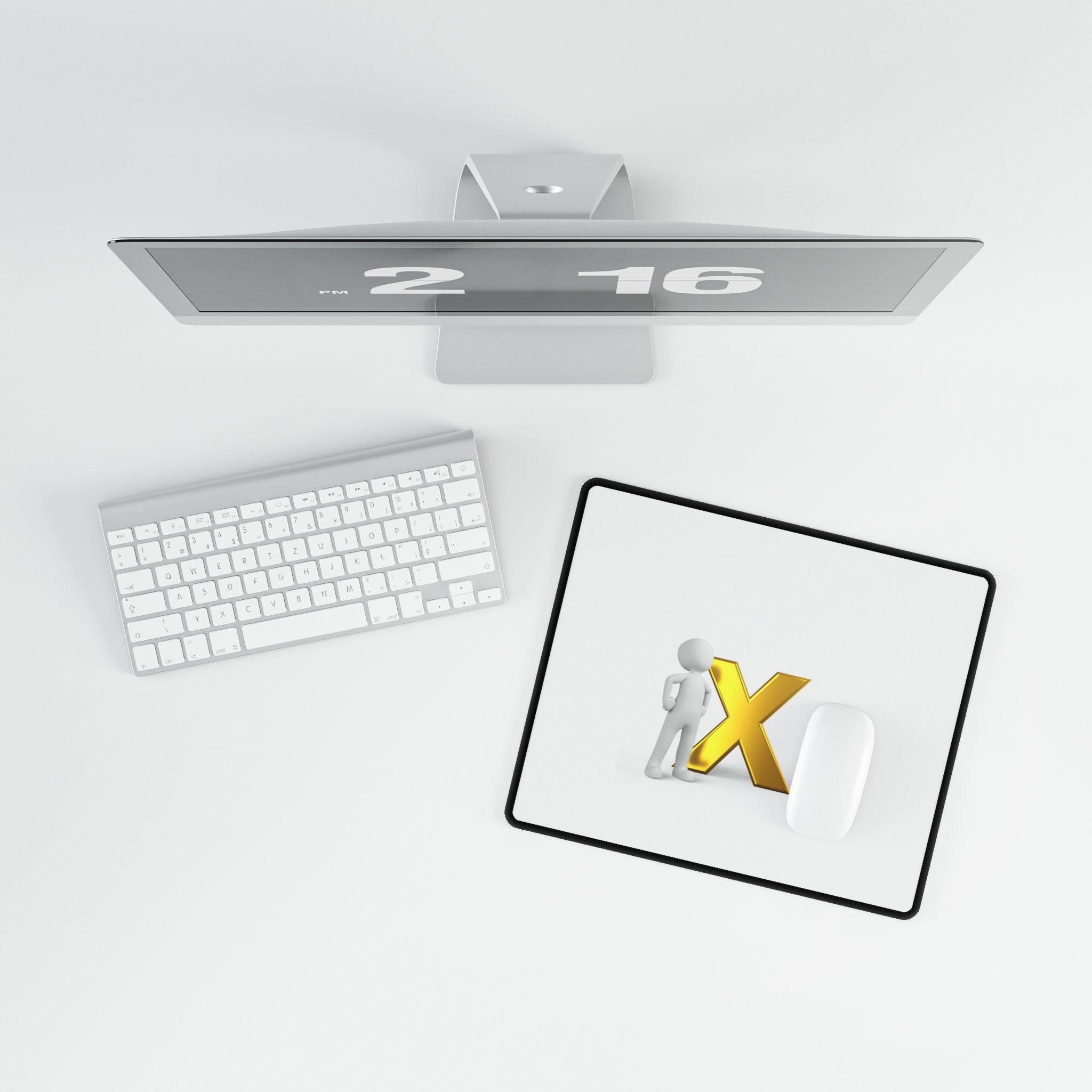 3D Gold X with Thinking Figure Desk Mat | Large Mousepad