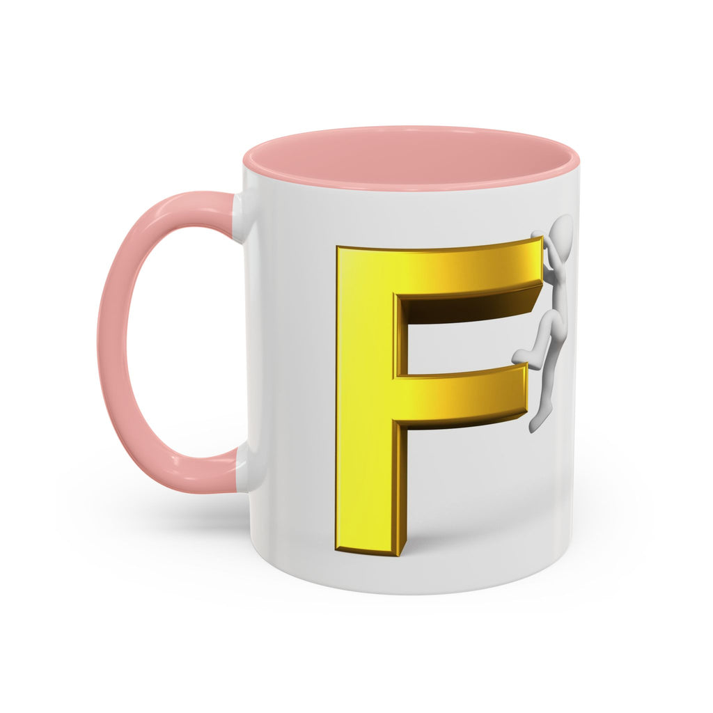 Gold Letter F with Climbing Figure Mug | Accent Coffee Mug 11oz 15oz
