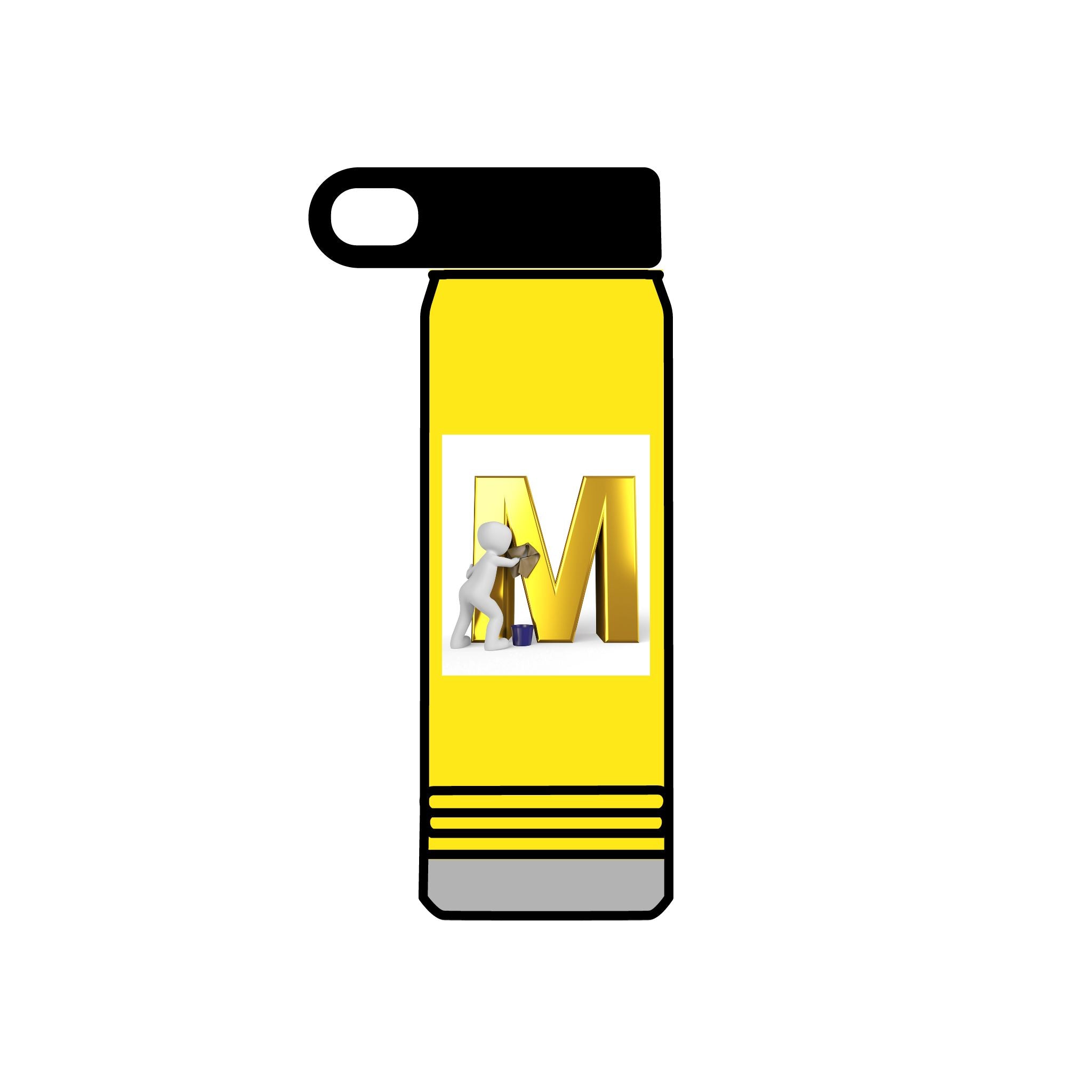 Bouteille d'eau isotherme 3D Worker avec lettre M dorée | Bouteille fine en acier inoxydable de 20 oz