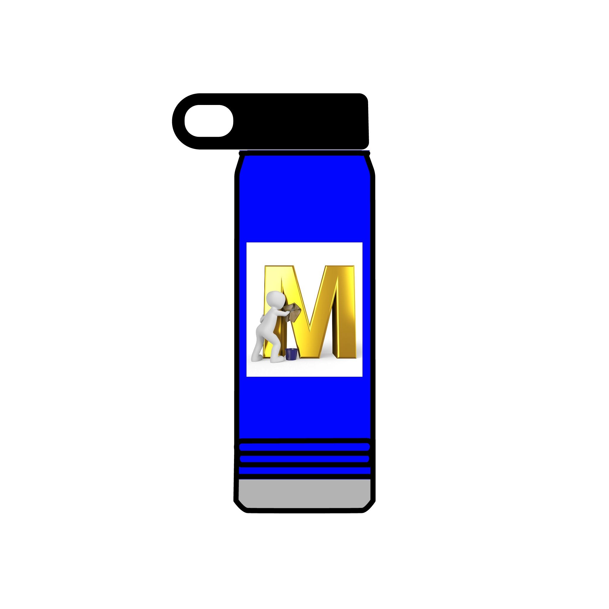 Bouteille d'eau isotherme 3D Worker avec lettre M dorée | Bouteille fine en acier inoxydable de 20 oz