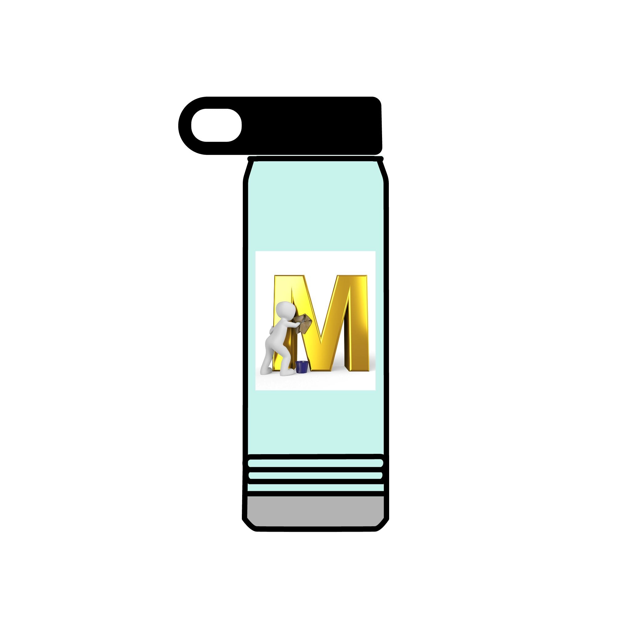 Bouteille d'eau isotherme 3D Worker avec lettre M dorée | Bouteille fine en acier inoxydable de 20 oz