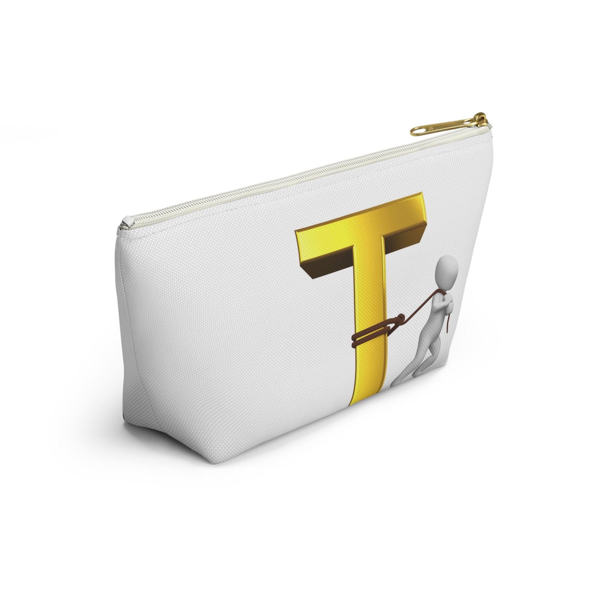 Gold Letter T with Person Pulling Rope Accessory Pouch