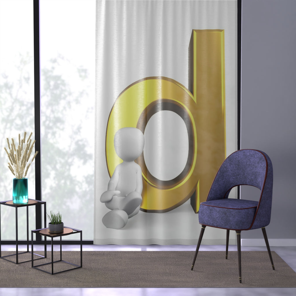 Lowercase Gold Letter d with Sitting Figurine Window Curtain | Letter D Sheer Panel