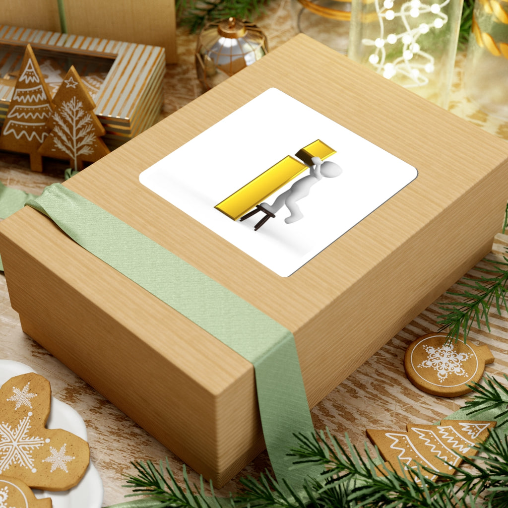 3D Stick Figure Holding Gold Letter i Sticker | Kiss-Cut Sticker