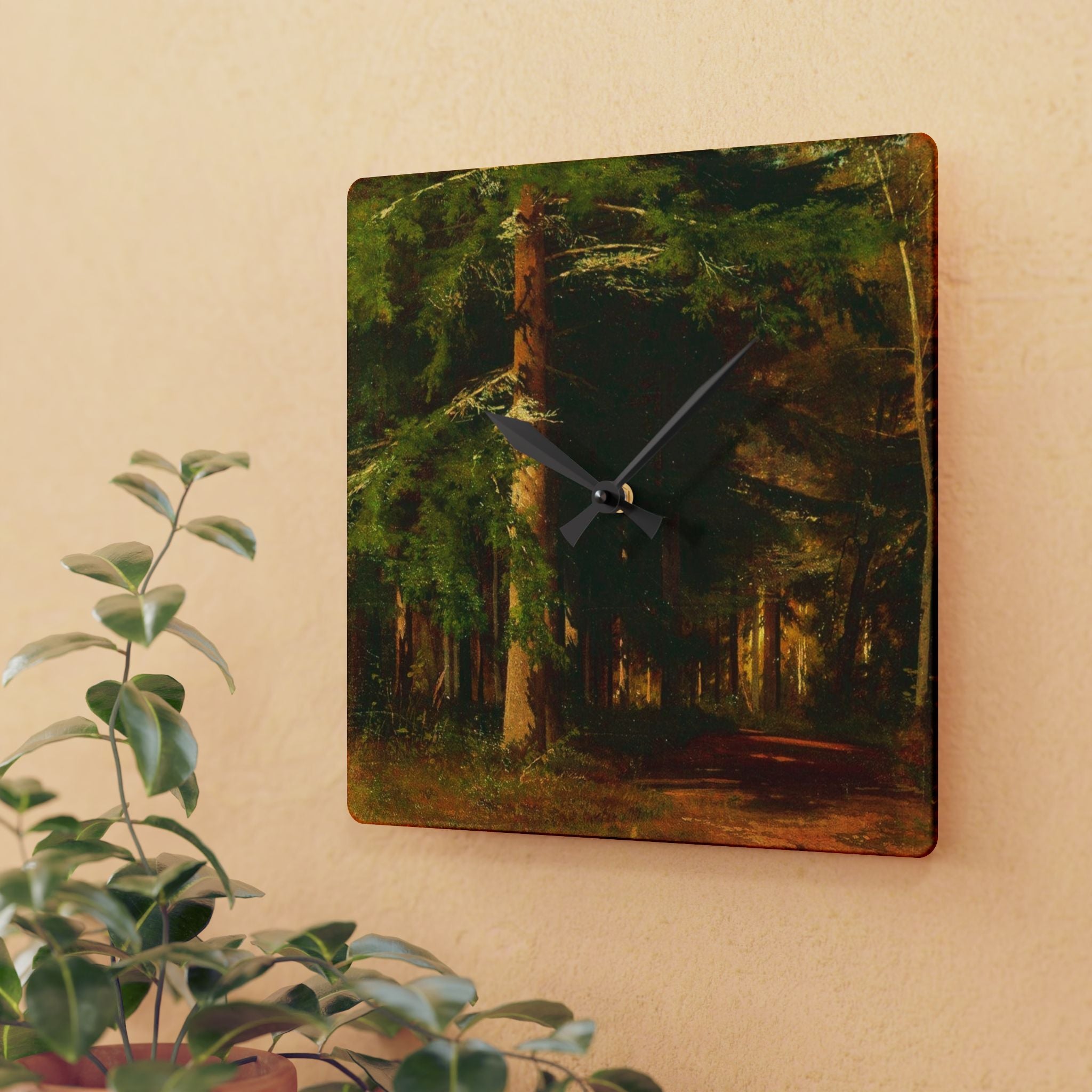 Forest Path Painting Acrylic Wall Clock | Woodland Landscape Wall Clock
