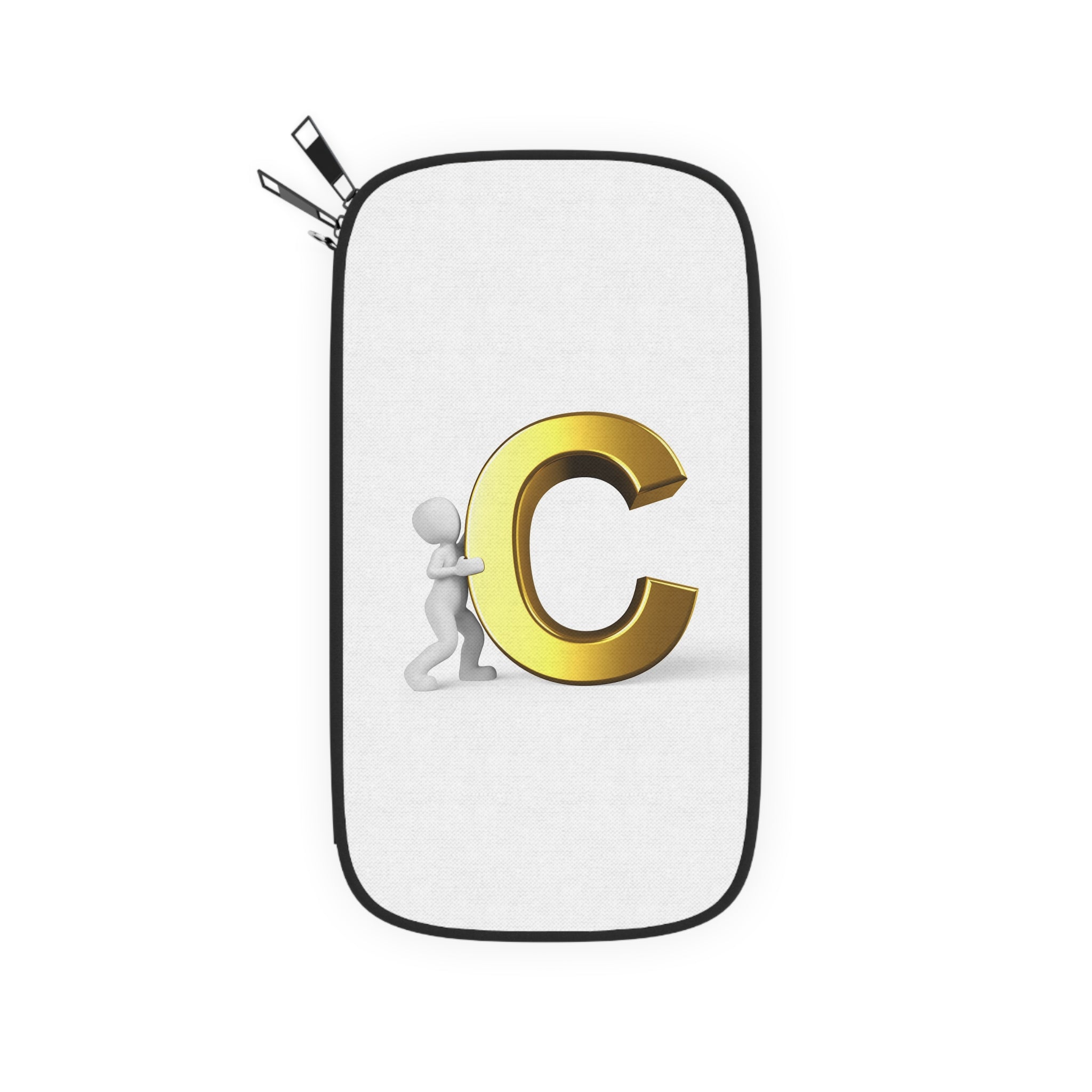 Gold Letter C with 3D Figure Passport Wallet | Monogram Initial C
