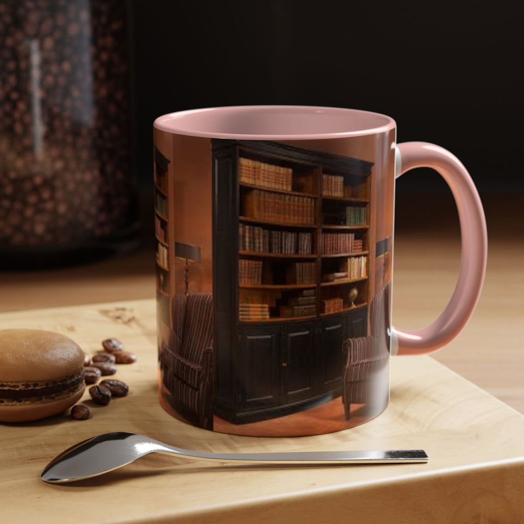Cozy Library Bookshelf Coffee Mug | Accent Black Handle
