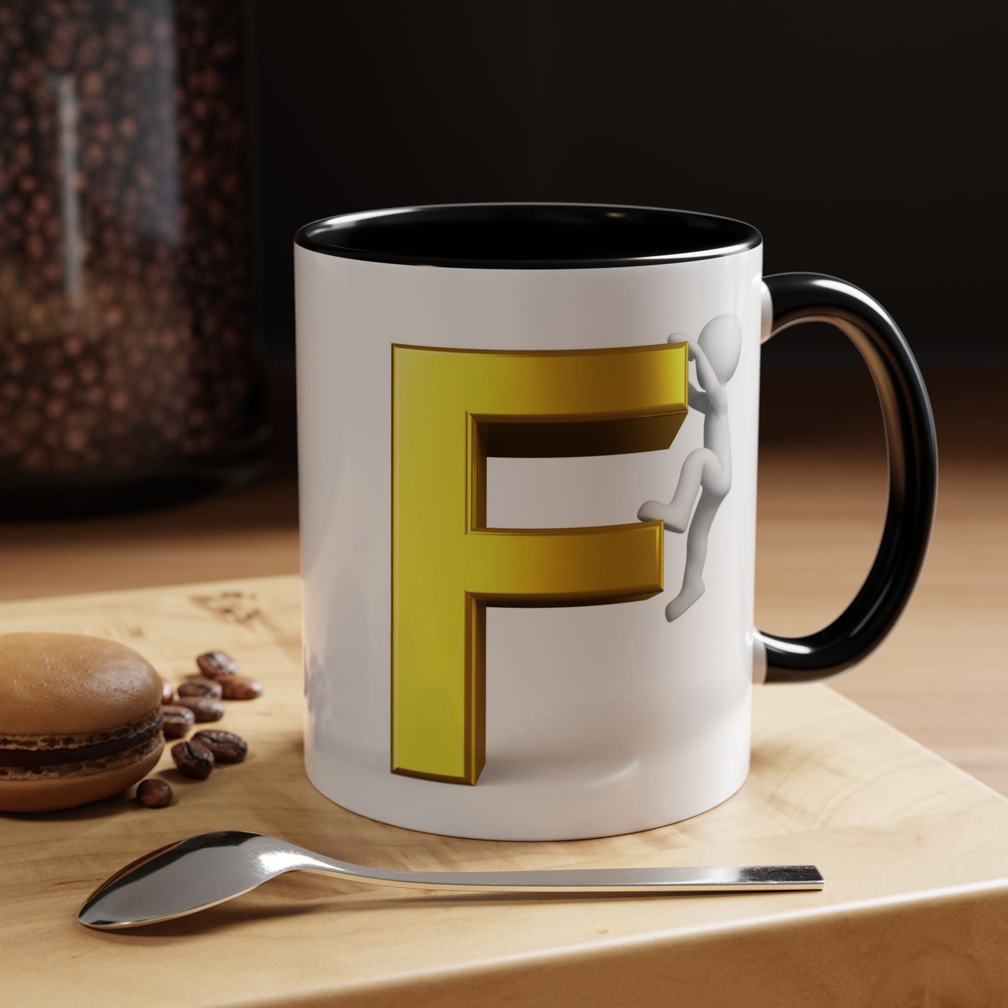 Gold Letter F with Climbing Figure Mug | Accent Coffee Mug 11oz 15oz