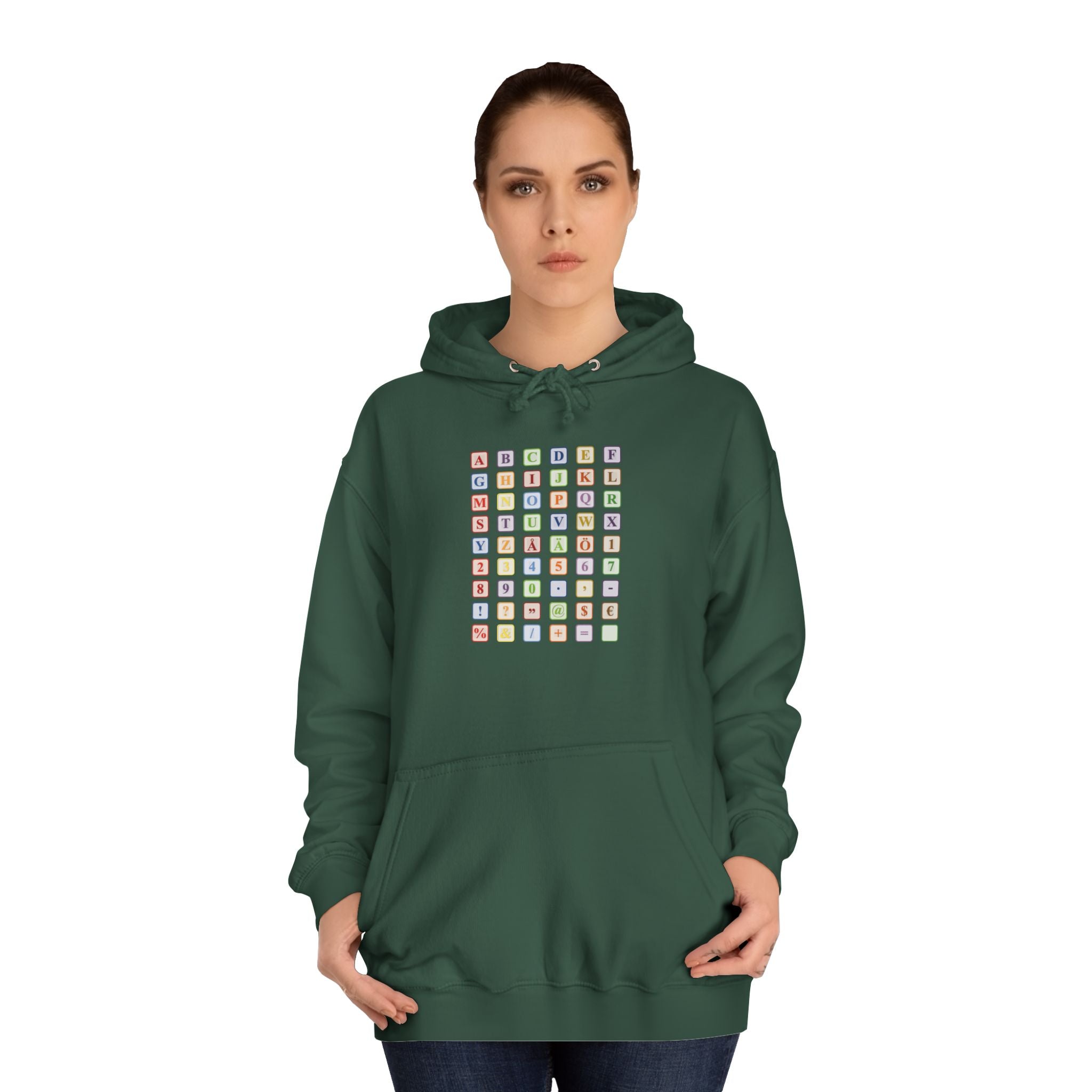 Alphabet Blocks Hoodie | Colorful Letter Grid, Back & Front Print