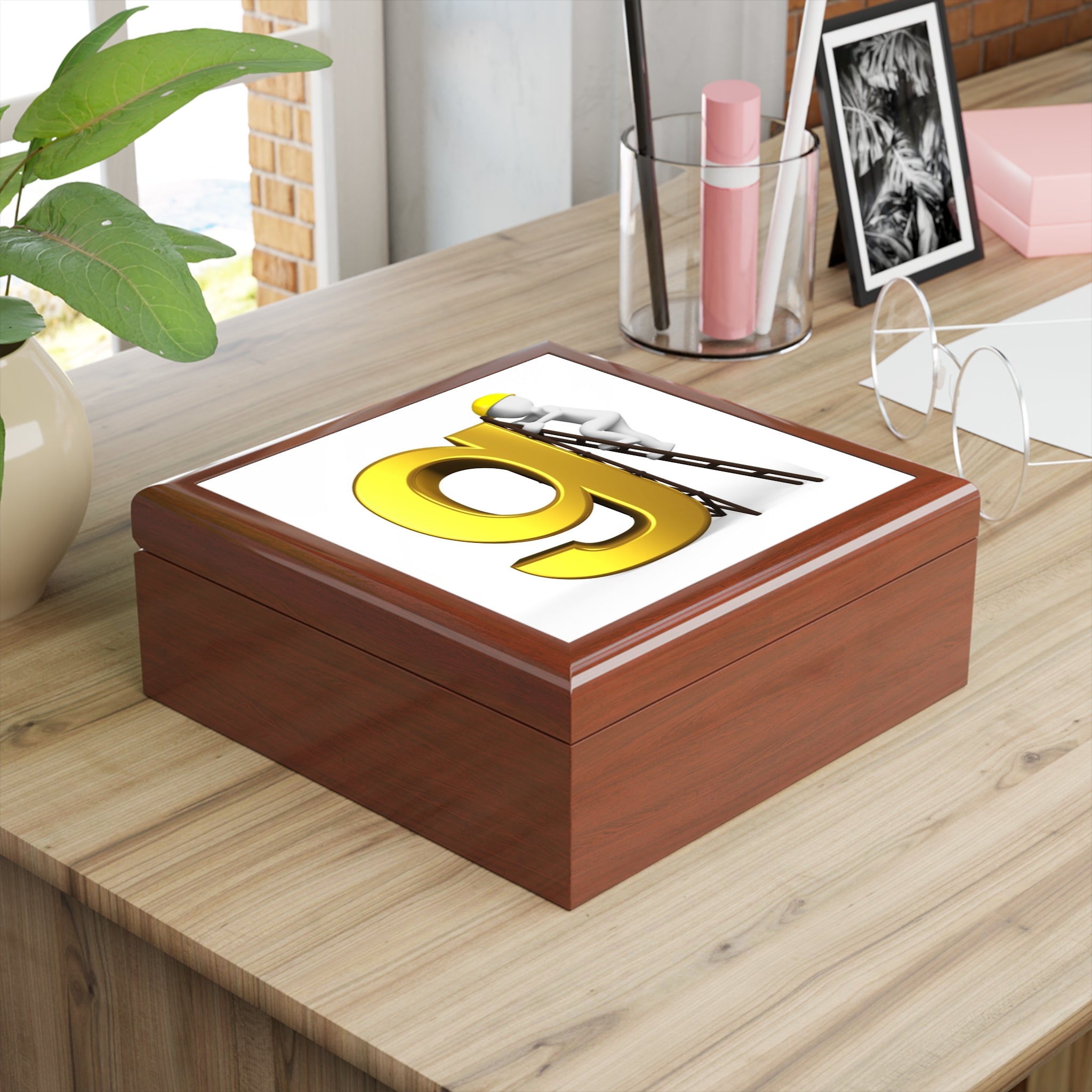 Golden Lowercase g Illustration Jewelry Box | Letter G Keepsake