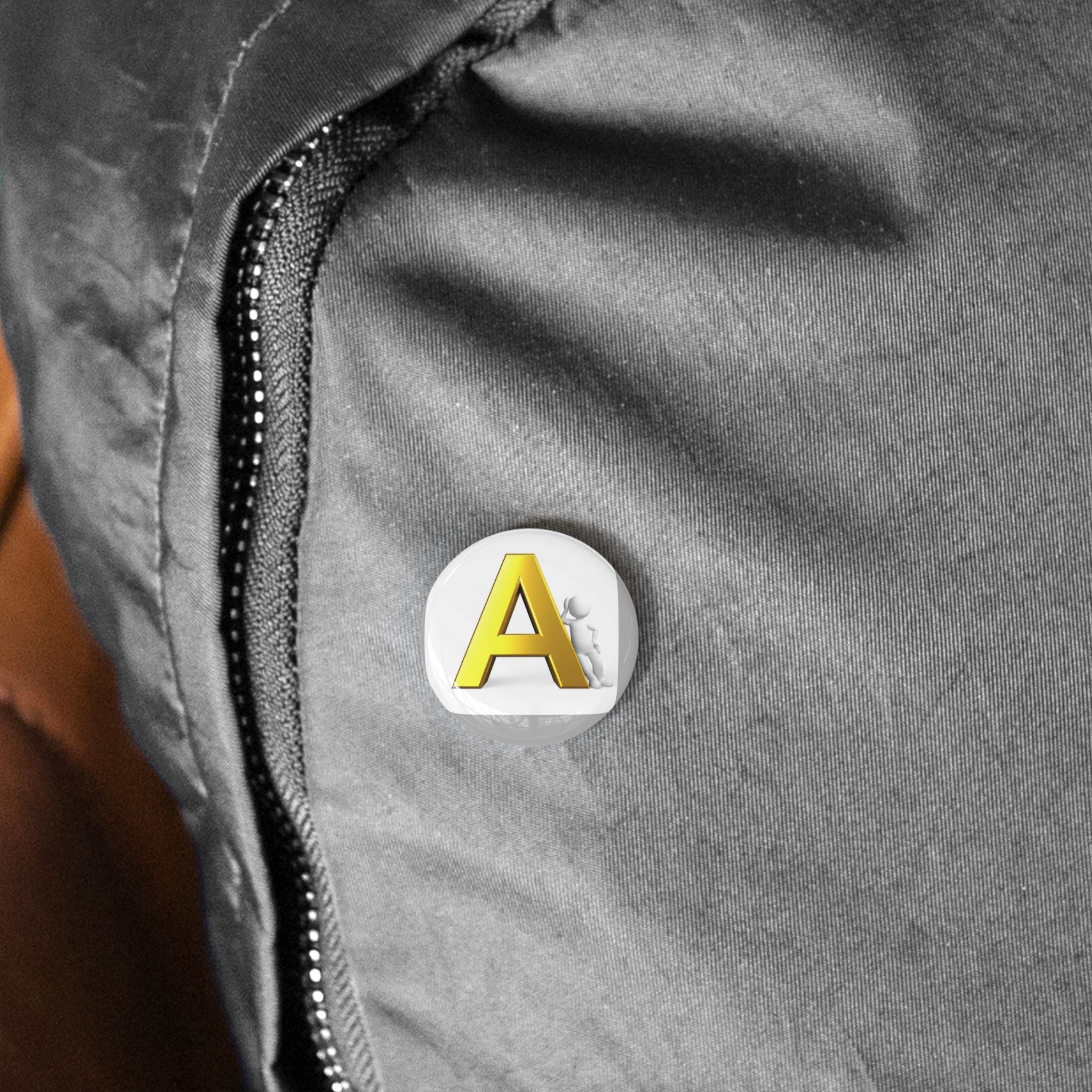 Yellow 3D Letter A Round Pin | Alphabet Initial Button Badge