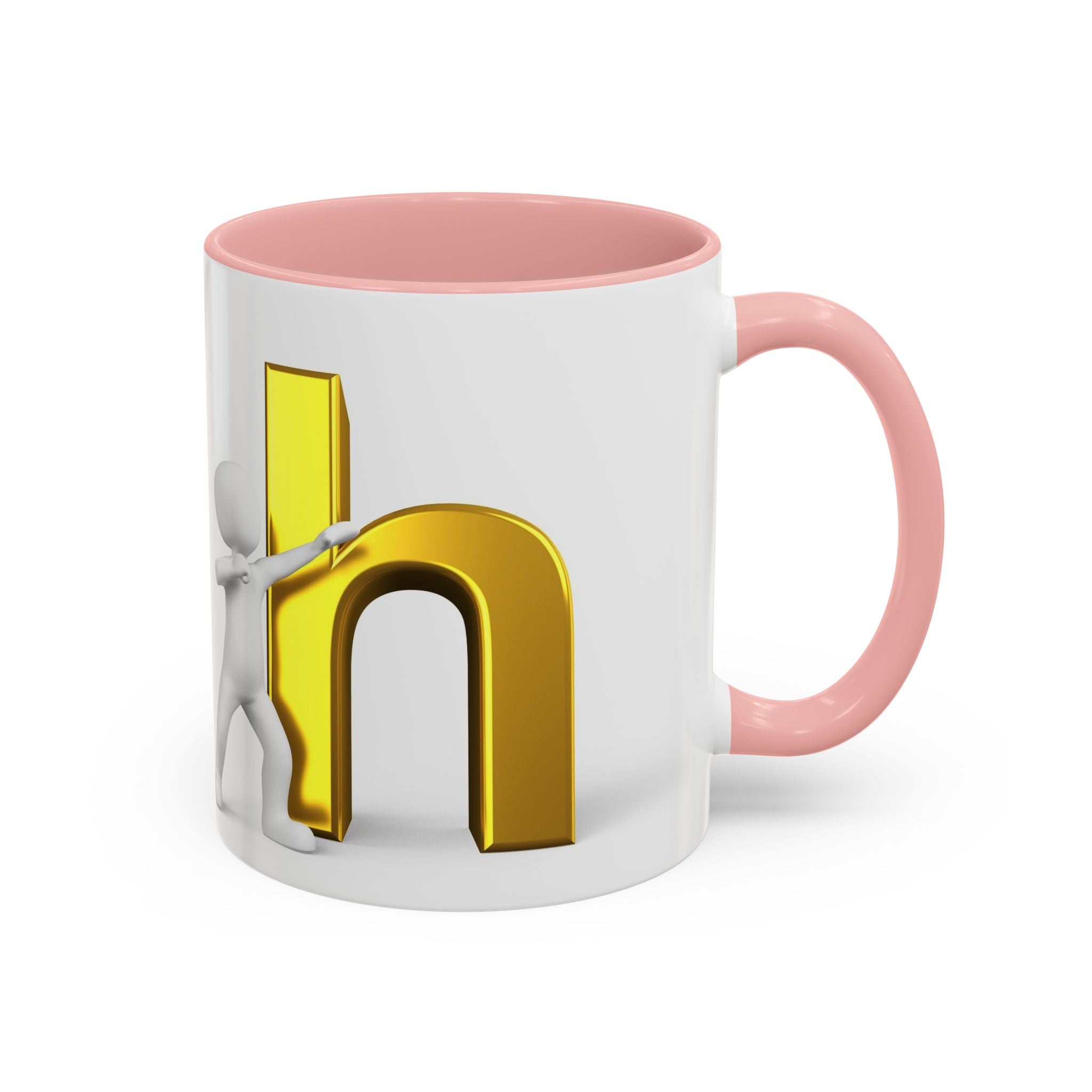 3D Stick Figure Pushing Gold Letter h Mug | Accent Coffee Mug 11/15oz