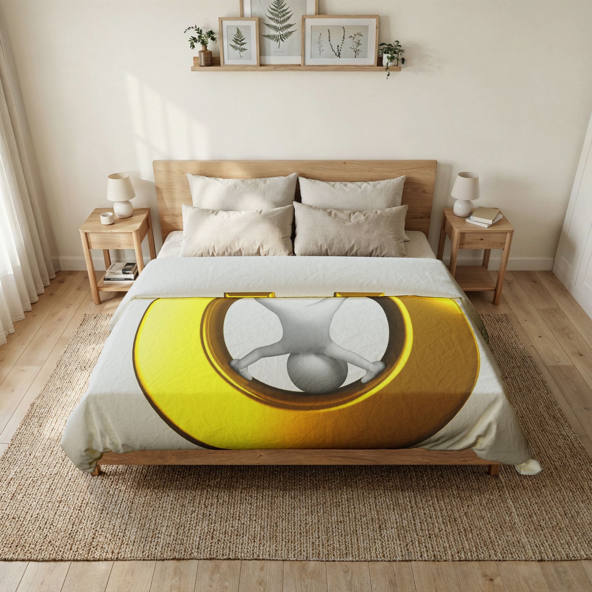 3D Gold Letter O with Figure Cotton Duvet Cover | Minimal Modern Bedding