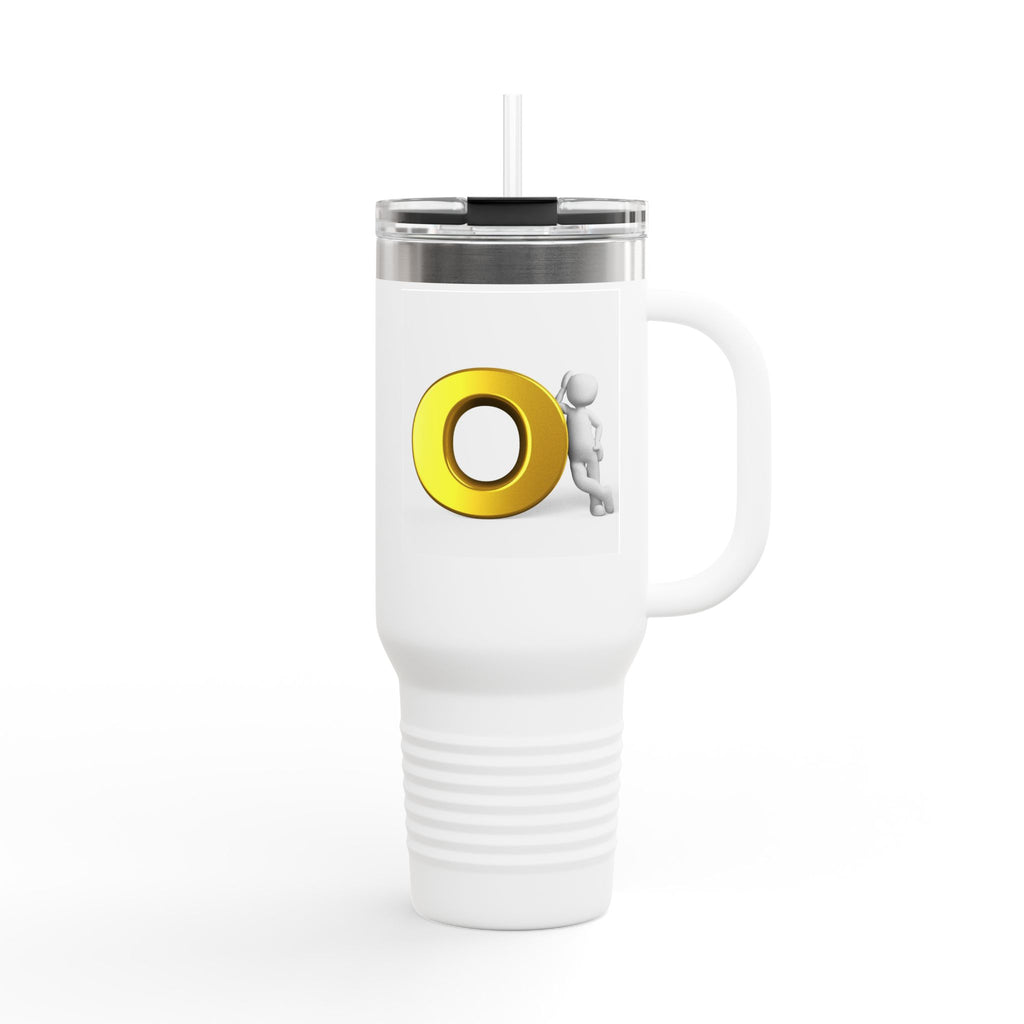 3D Person Pushing Gold O Letter Travel Mug | 40oz Insulated Tumbler