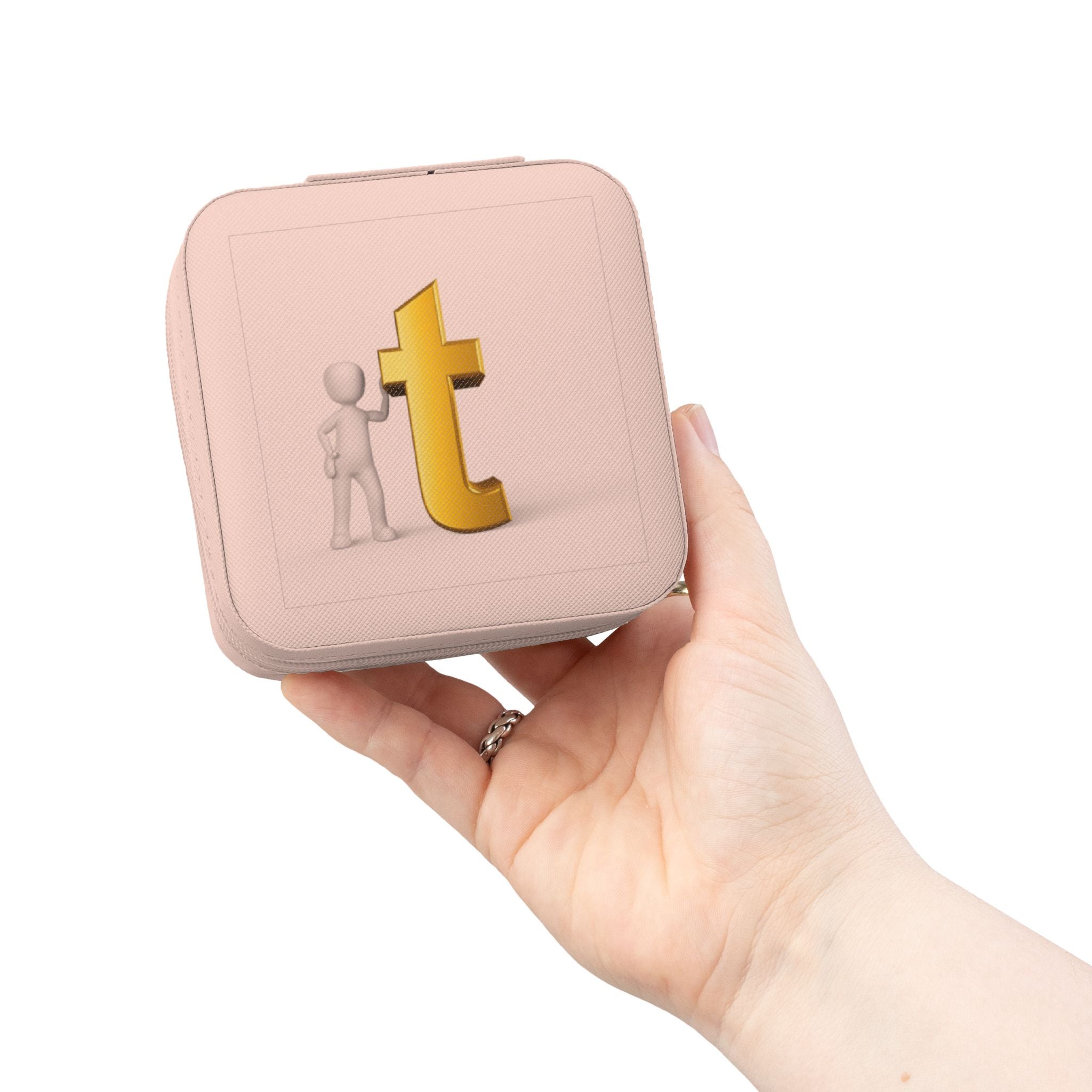 Minimalist Gold Letter T Jewelry Travel Case | Compact Portable Organizer