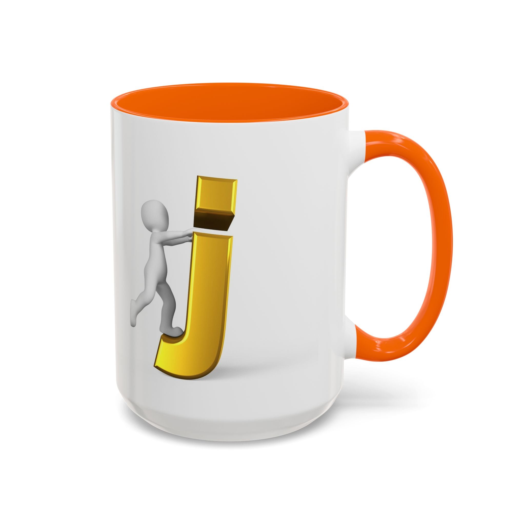 Tasse avec figurine 3D bâton poussant la lettre J dorée | Tasse à café