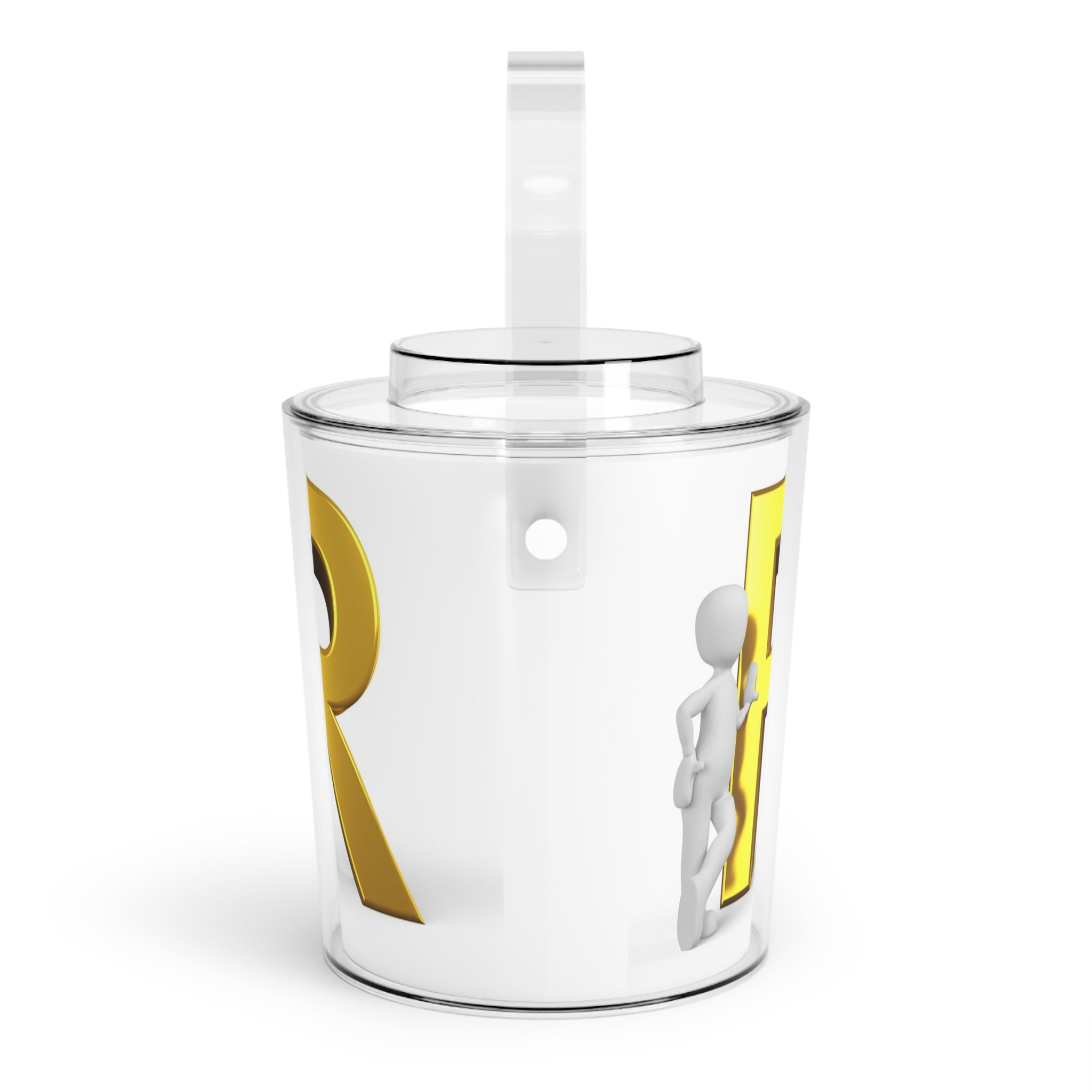 Gold Letter R Monogram Ice Bucket with Tongs | Personalized Initial Cooler
