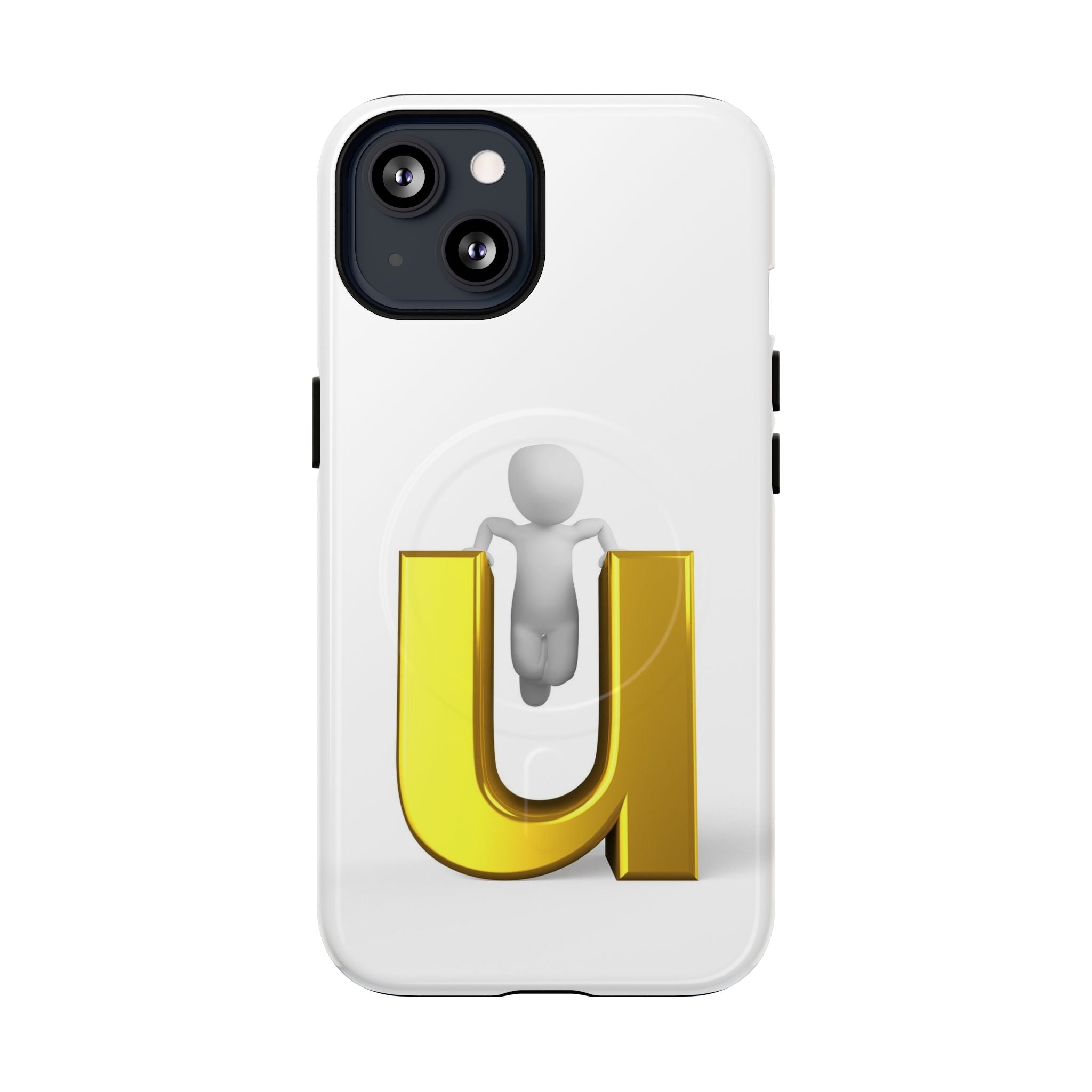 Coque de téléphone 3D Personnage avec Lettre U Dorée | Coque Magnétique Robuste