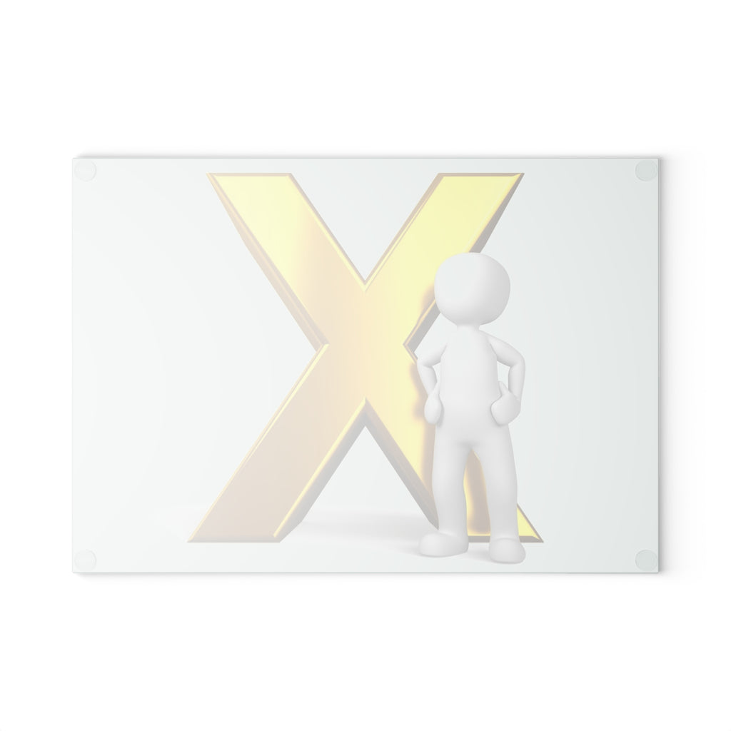 Gold X Initial with 3D Figure Glass Cutting Board | Personalized Letter Kitchen Decor