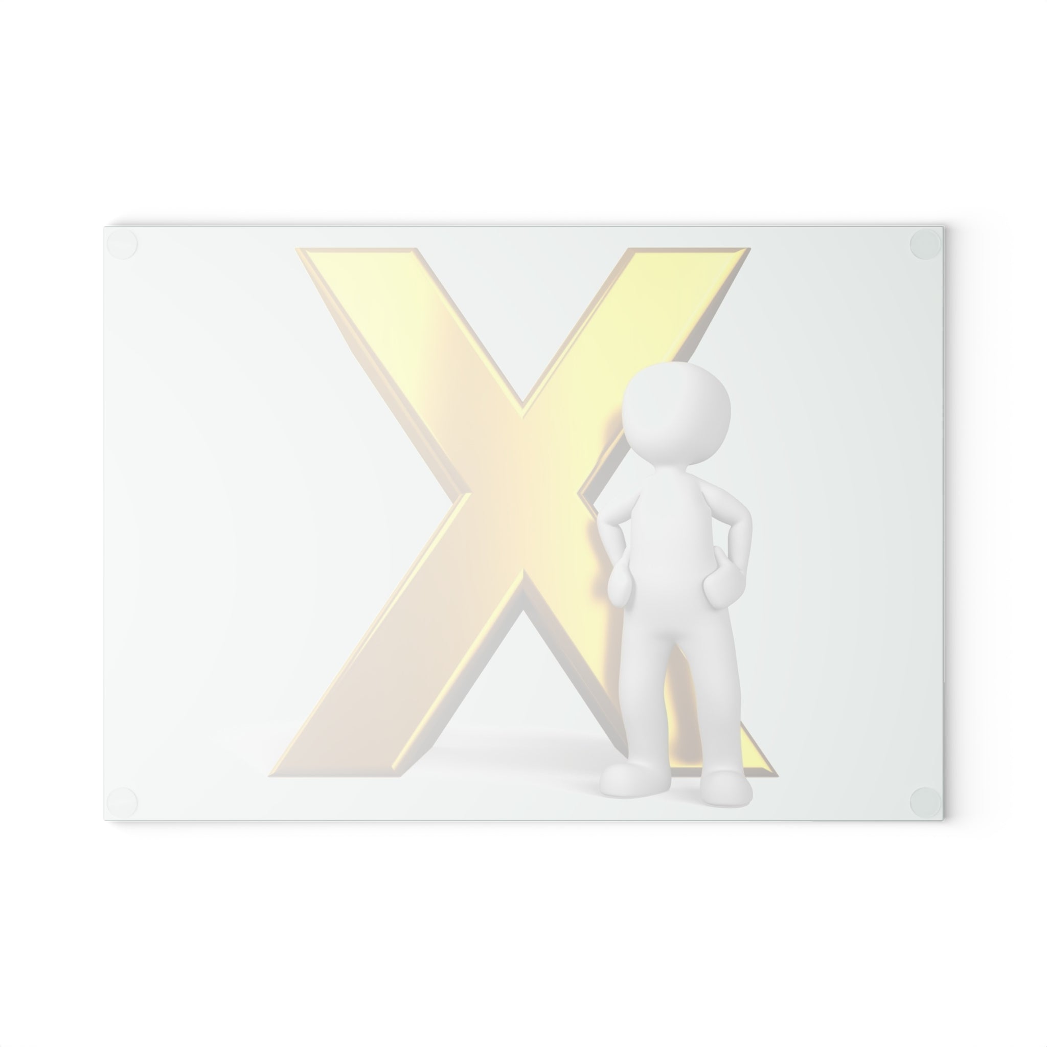Gold X Initial with 3D Figure Glass Cutting Board | Personalized Letter Kitchen Decor