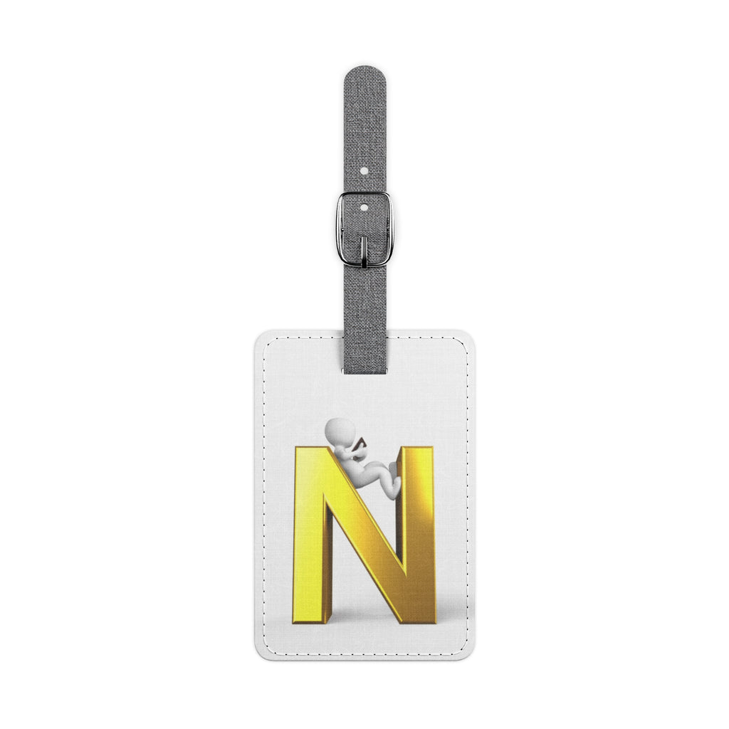 Gold Letter N Monogram Luggage Tag | Rectangle Saffiano Polyester