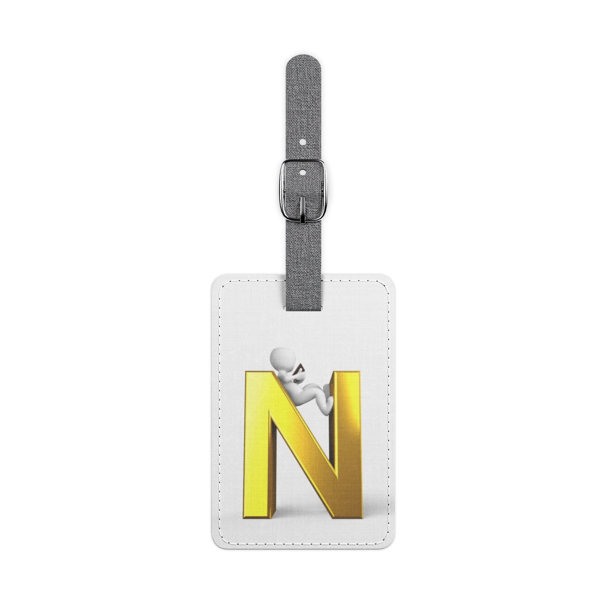 Gold Letter N Monogram Luggage Tag | Rectangle Saffiano Polyester