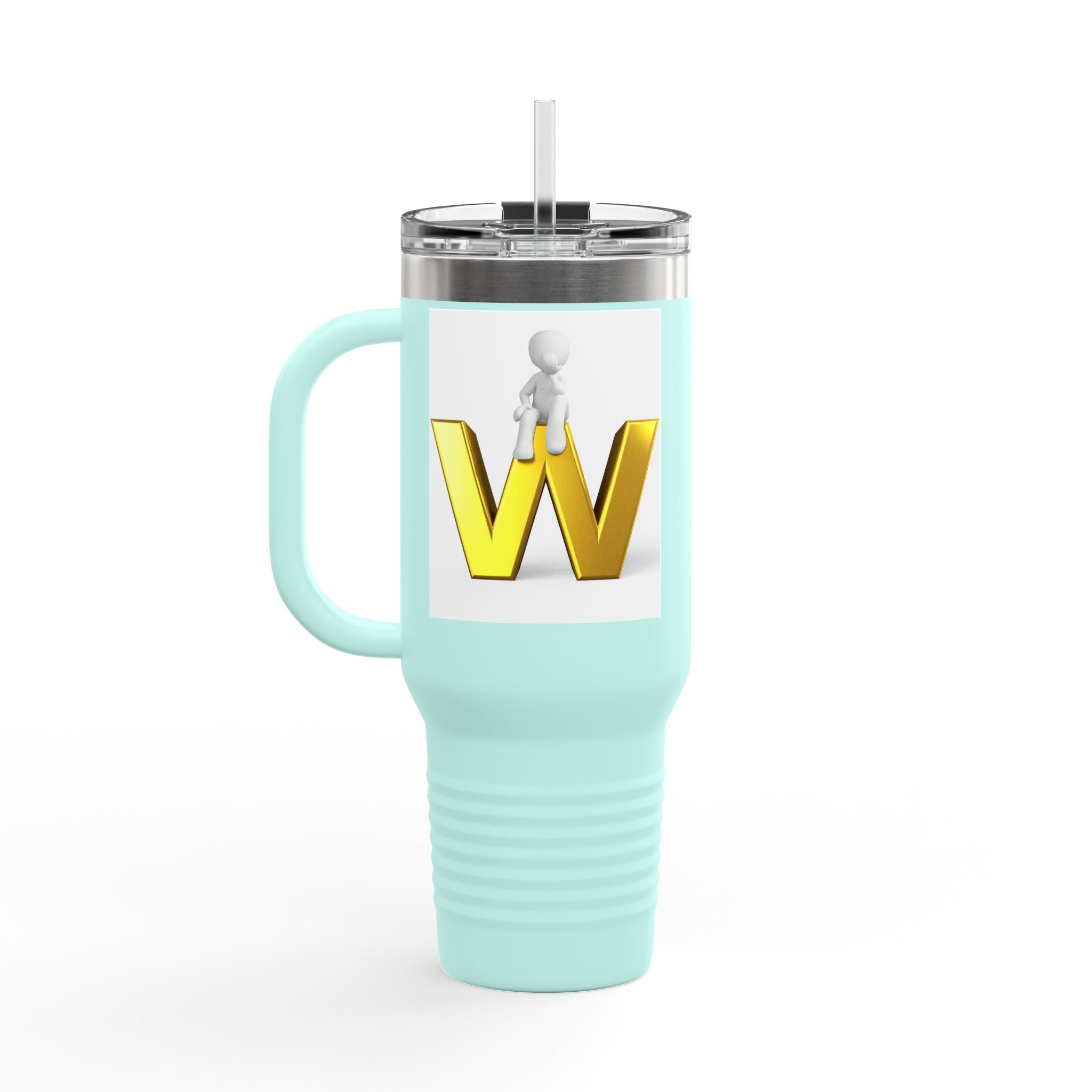 3D Gold Letter W with Figure Travel Mug | Insulated 40oz Tumbler