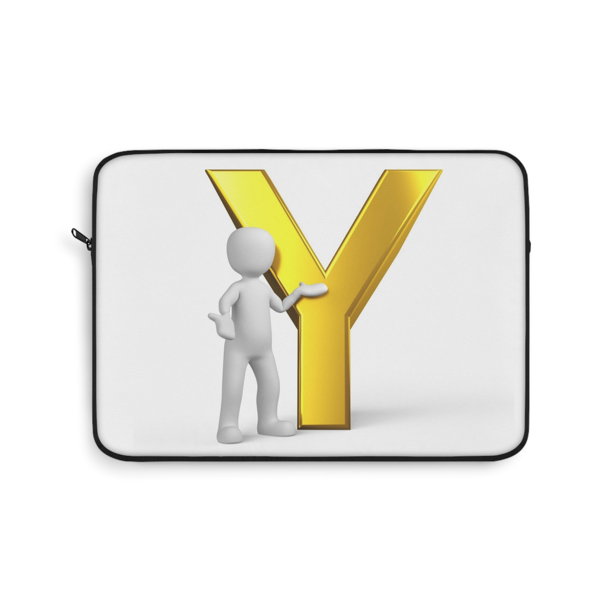 3D Figure with Gold Letter Y Laptop Sleeve | Initial Monogram