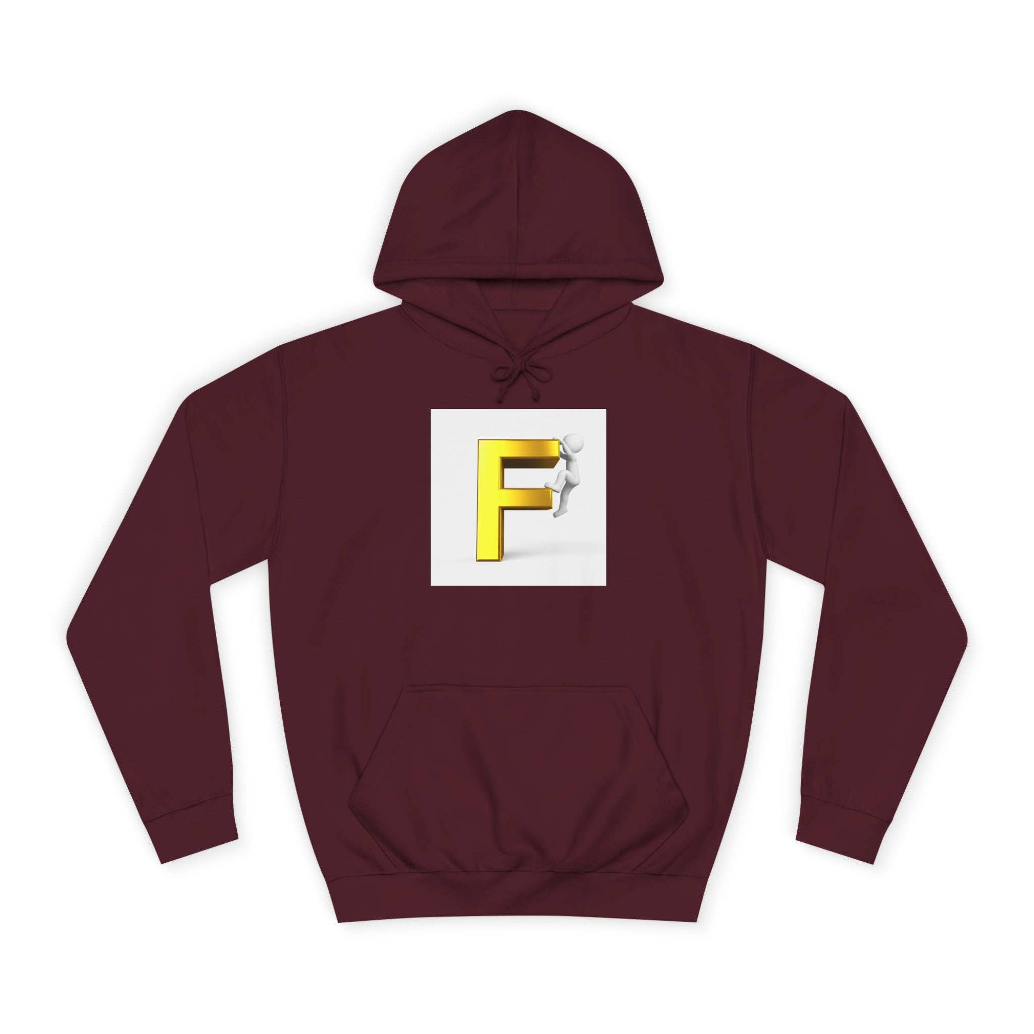 3D Gold Letter F Hoodie | Climbing Figurine Letterman Style