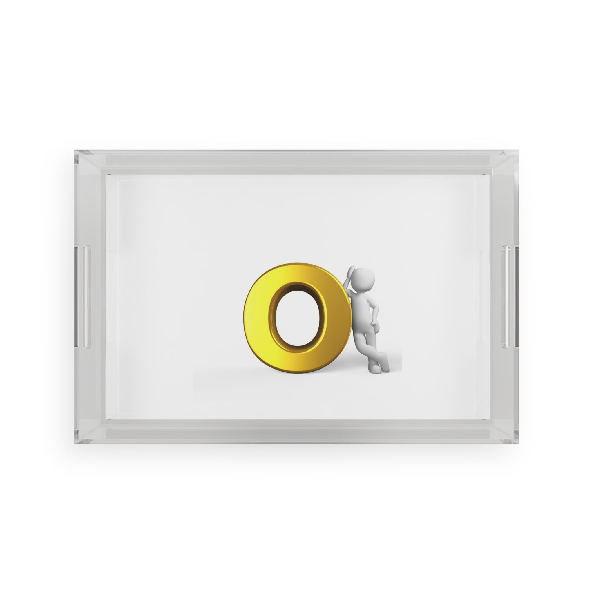 Golden O Letter Figure Acrylic Serving Tray | Minimalist Monogram Decor
