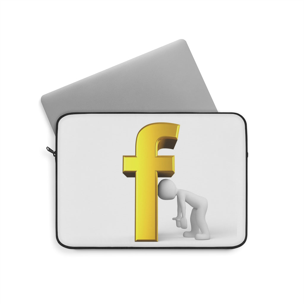 3D Stick Figure Leaning on Gold Letter F Laptop Sleeve | Initial Monogram Case